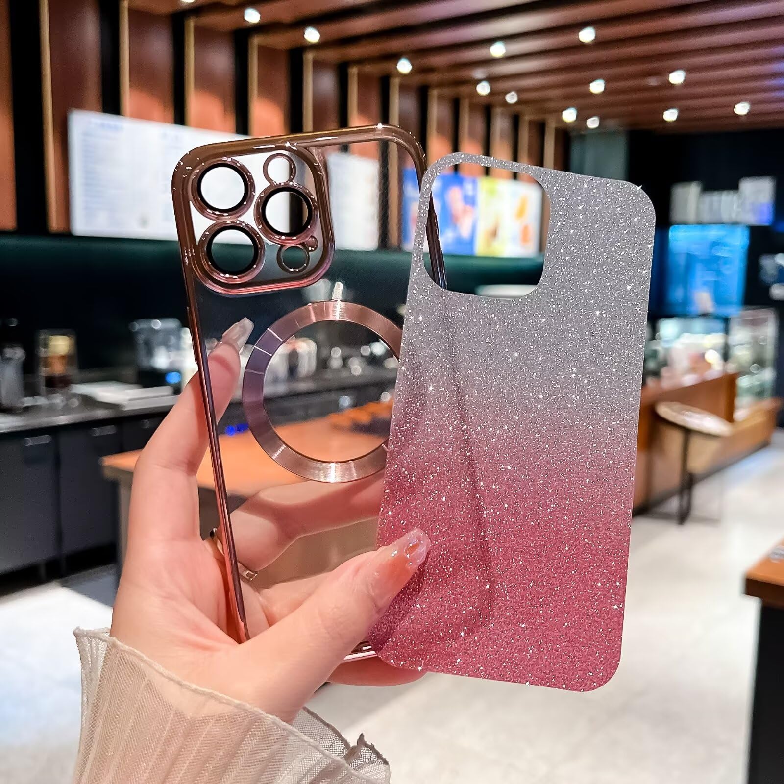 YANJIEER ESONG Funda Magnética Glitter Para Google Pixel 9 Pro XL,Carcasa Ultra Fina Estetica Transparente Suave Silicona Cute Brillante Case Compatible Con Magsafe Para Niñas Y Mujerese Oro Rosa