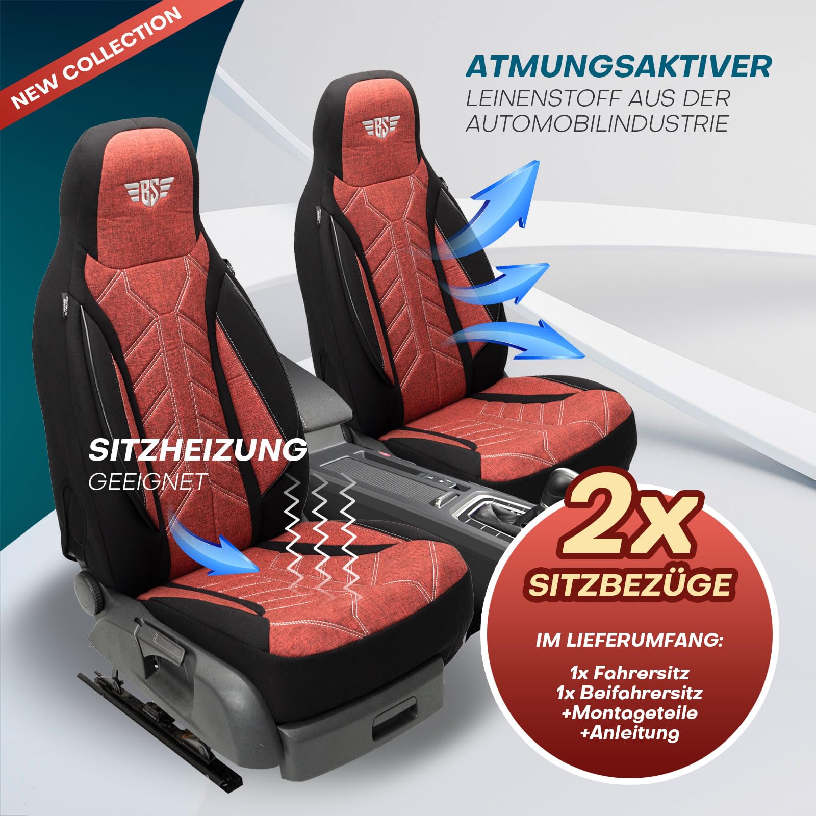 HERM202 - Fundas de asiento para VW Grand California, color: negro y rojo, modelo: Prime Pilot, fundas de asiento de coche, fundas protectoras de asientos, fundas protectoras