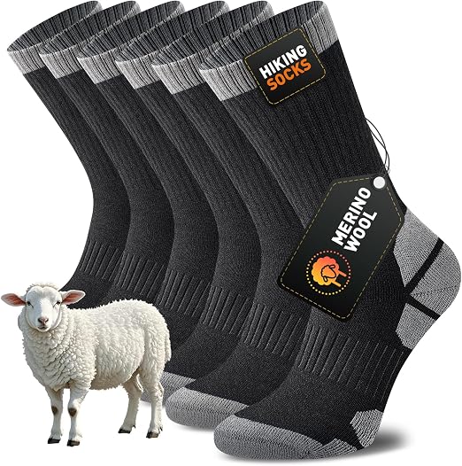 Niorasen Skarpety Merino dla Mężczyzn i Kobiet, Termiczne Skarpety Zimowe, Ciepłe, Grube, Zapobiegające Otarciom, do Trekkingu, Biegania, Kolarstwa, Pracy i na Prezent, 3/5 Par