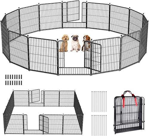 Miniatura 7 de FUHESI Corralito para perros de 32 pulgadas, 16 paneles, corral para mascotas para interiores y exteriores, valla portátil temporal para perros