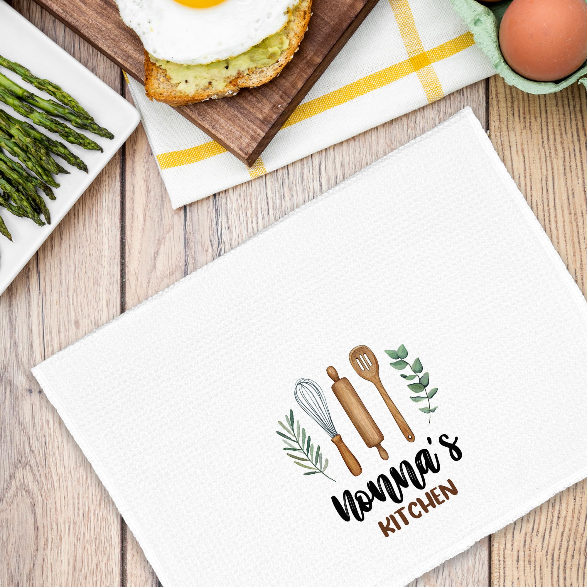 Nonna's Kitchen Towels Gifts, Grandma Christmas Bathroom Hand Towels Gifts for Nonna Birthday Mother's Day, Rustic Eucalyptus Leaf Tea Dish Towel Decor 16x24in