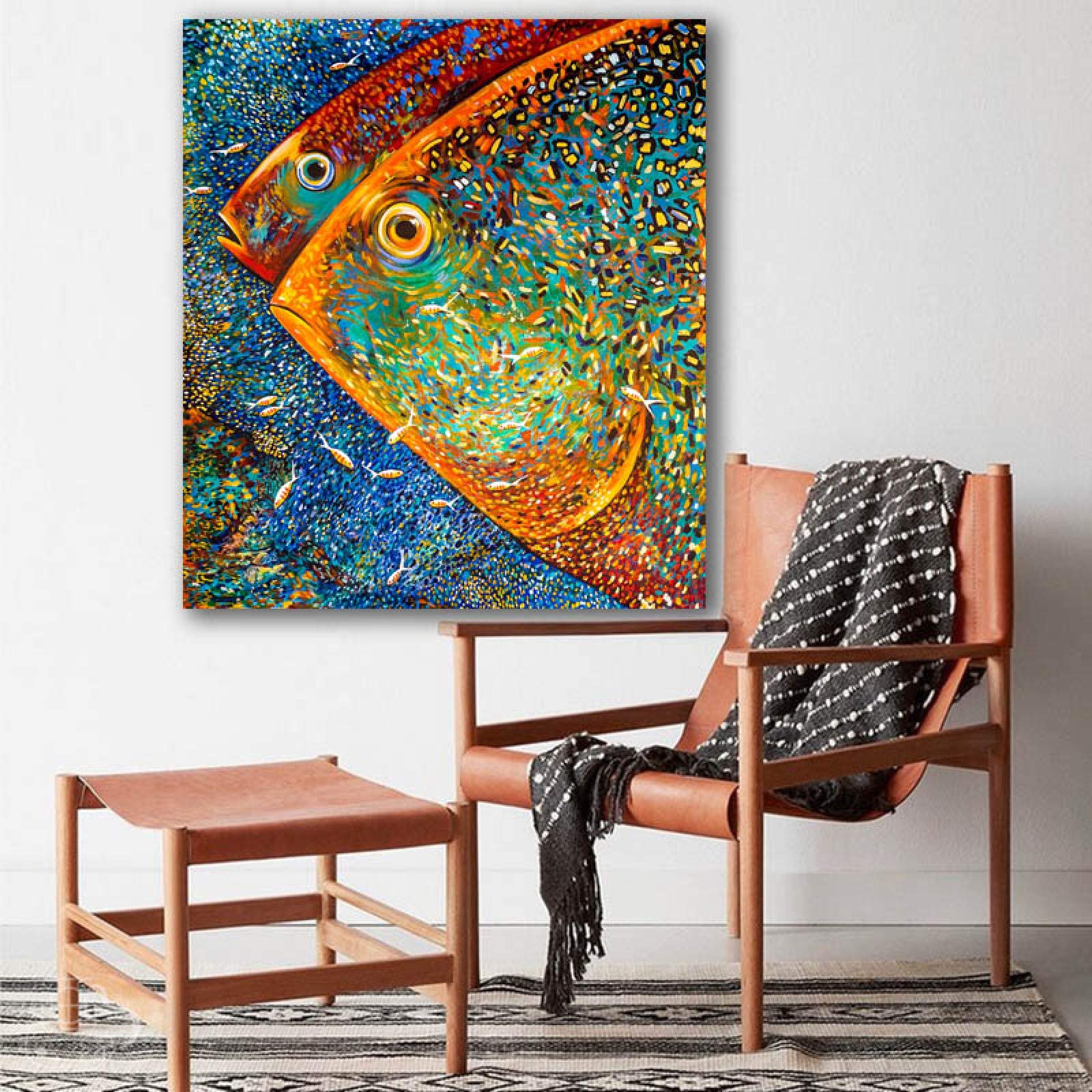 Amazon.co.jp: 抽象的なカラフルな魚の絵のポスターと版画モダン 