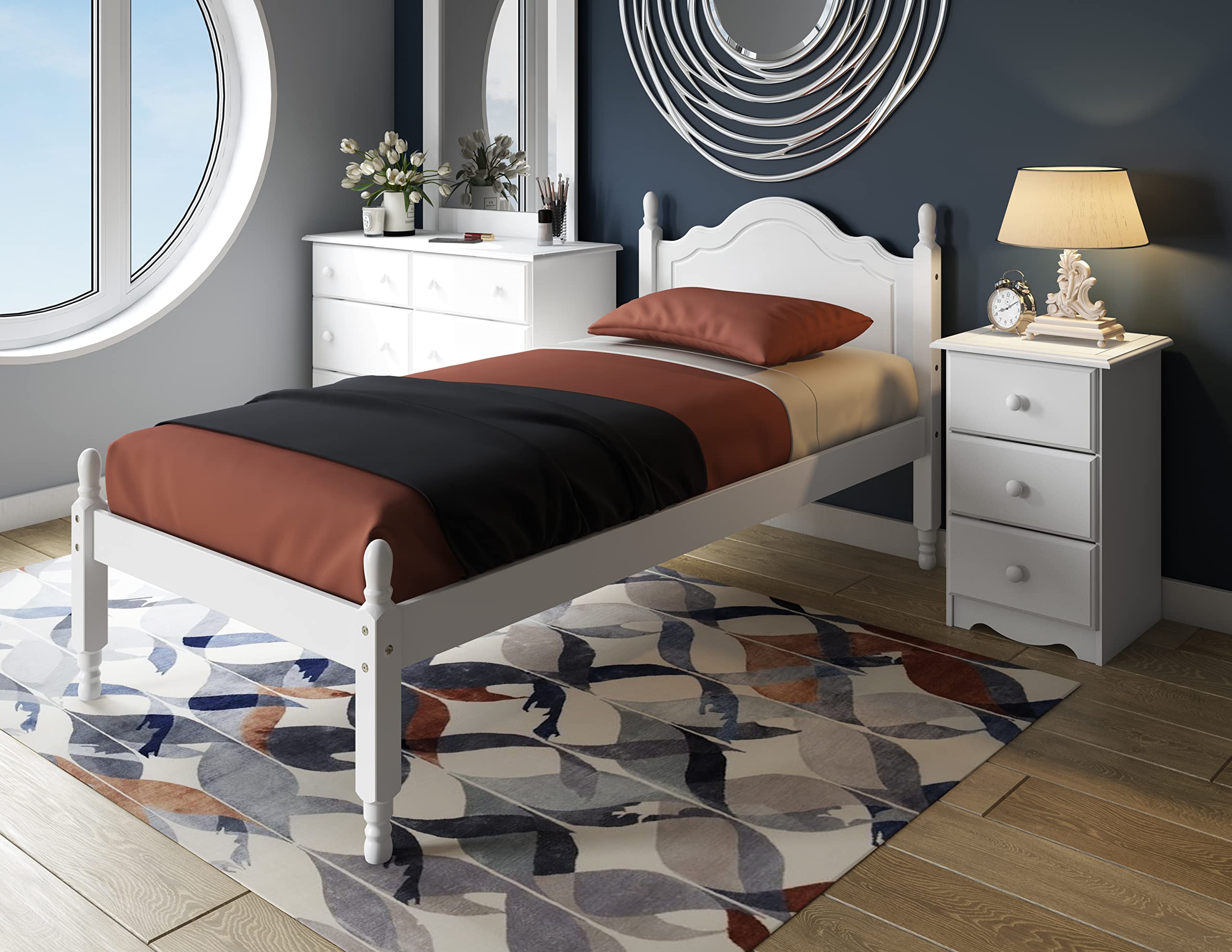 Palace Imports 100% Solid Wood Reston Panel Headboard Platform Bed, Twin Size, White