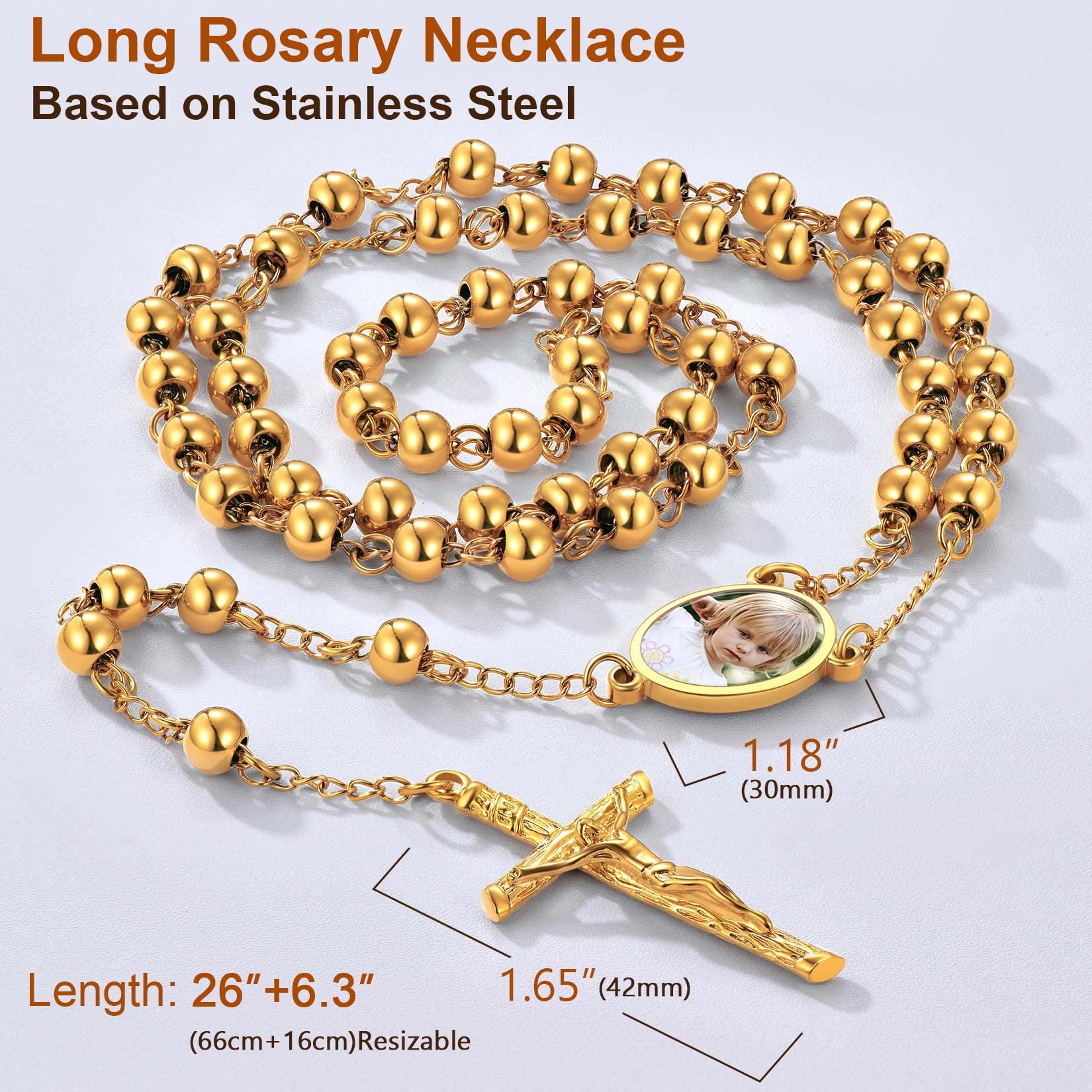 ChainsPro Rosenkranz Halskette Damen Herren Kreuz Kette Edelstahl Auto Rosenkranzkette Lange Gebetskette Halskettenanhänger Amulett Schmuck Rosary Necklace