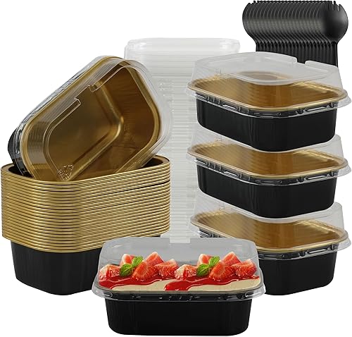 BAKINGPAK Tazas para hornear con tapas, 30 moldes para pasteles de 5.5 onzas, mini moldes para pasteles con tapas, moldes para magdalenas con tapas,