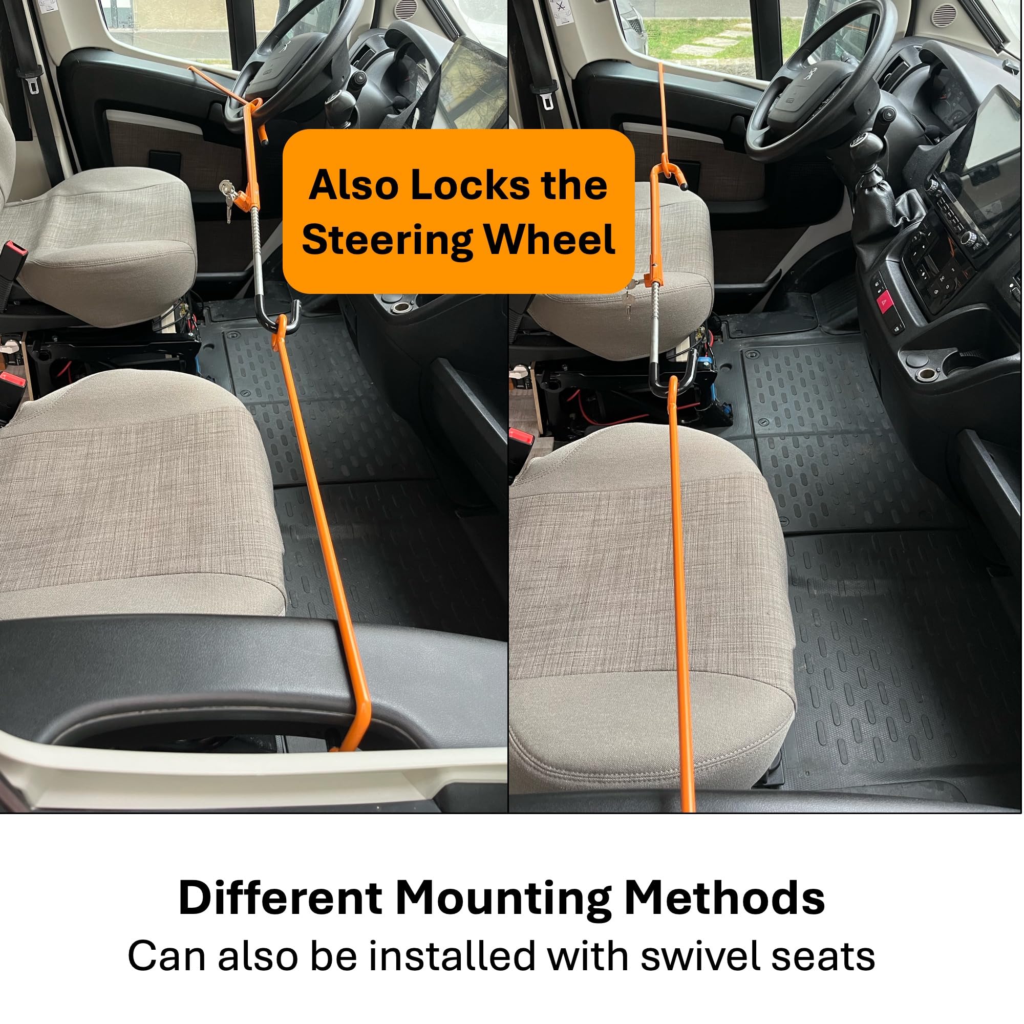 Seguridad de puerta para autocaravana cabina – Barra de acero para puerta del conductor y del pasajero, con cerradura, sin herramientas, 150–180 cm – compatible con Ducato/Boxer/Jumper hasta