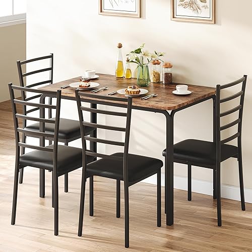 Juego de mesa de comedor para 4, mesa de cocina y sillas para 4, juego de mesa de comedor de cocina de 5 piezas, mesa de comedor rectangular moderna