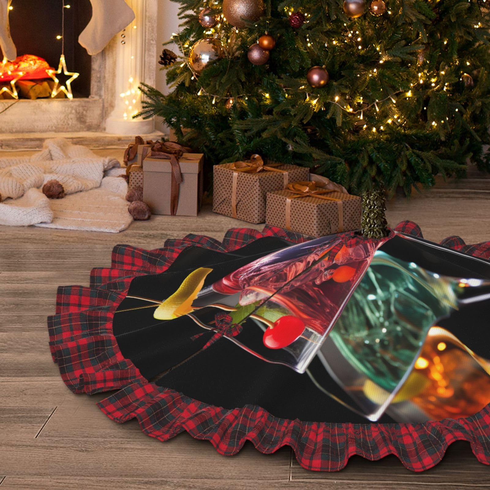 Jupe de sapin de Noël imprimé boisson martini tapis doux intérieur extérieur