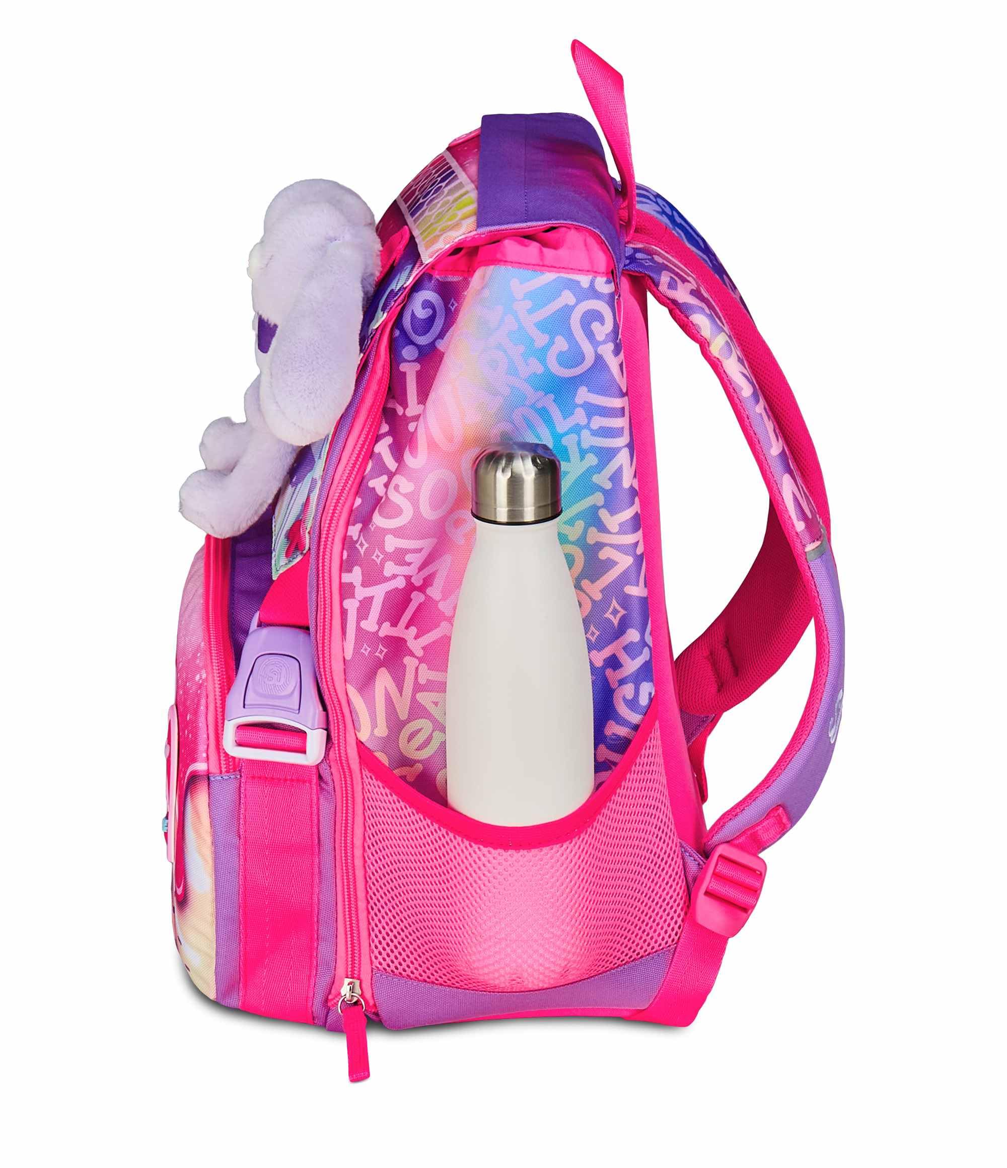SJ GANG STYLE JAM GANG Zaino Scuola Estensibile Big, Fucsia, Zaino con Divisorio Interno, Tasca per Borraccia, Peluche Coniglietto Abbinato, 24 L, Zaino Scuola Elementare, Zaino Bambina