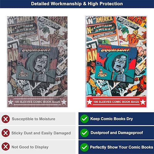 Miniatura 3 de 100 bolsas y tableros de cómic actuales - Tableros reutilizables, bolsas de solapa de 1 12", protector transparente