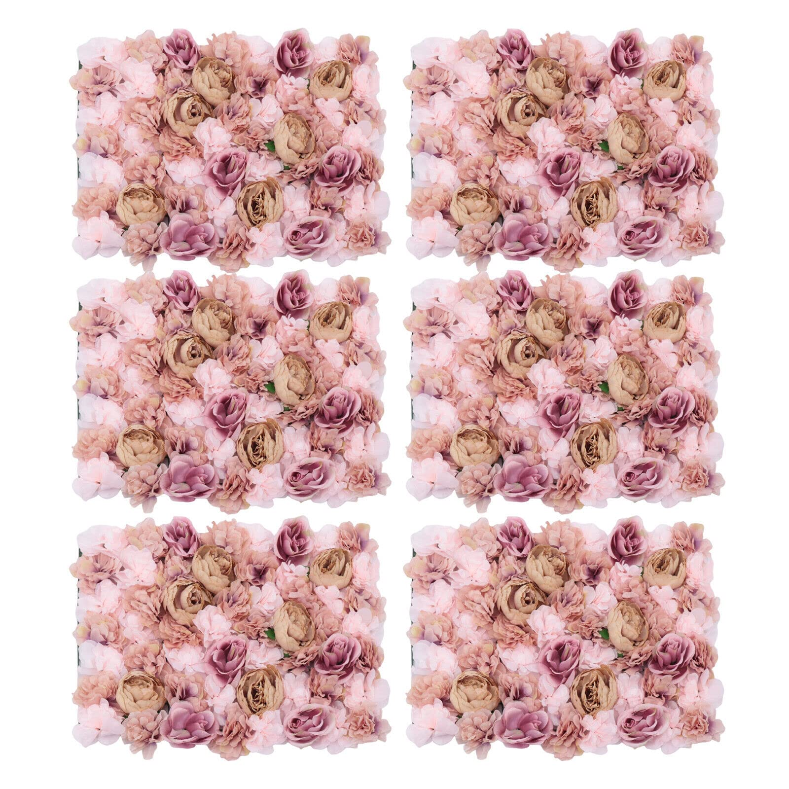 6 Stück Künstliche Blumenwand Rosenwand Panel DIY Hochzeit Hintergrund Künstliche Seidenstoff Herbstrosa Dekor Blumenwandpaneele für Hochzeit Party Tisch, 60x40 cm