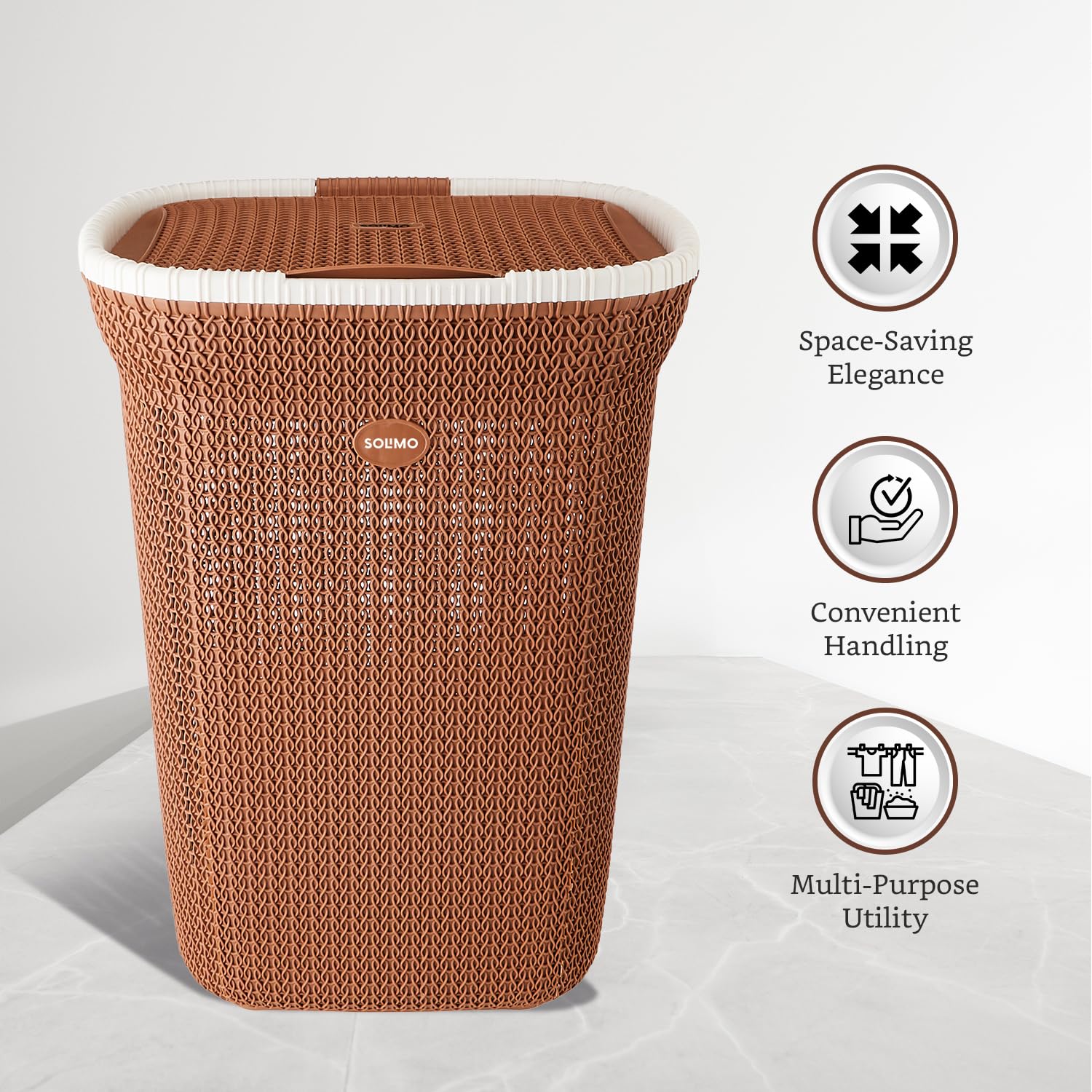 Amazon Brand - Solimo Knit Laundry Basket - Big - 55 Litres - 44 Cm X 35 Cm X 61 Cm | Royal Light Brown - Polypropylene 2