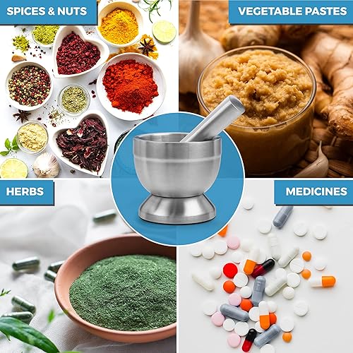 Miniatura 8 de Trituradora de píldoras - Juego de molinillo de mortero y mortero de acero inoxidable de grado alimenticio 304 - Divisor antideslizante