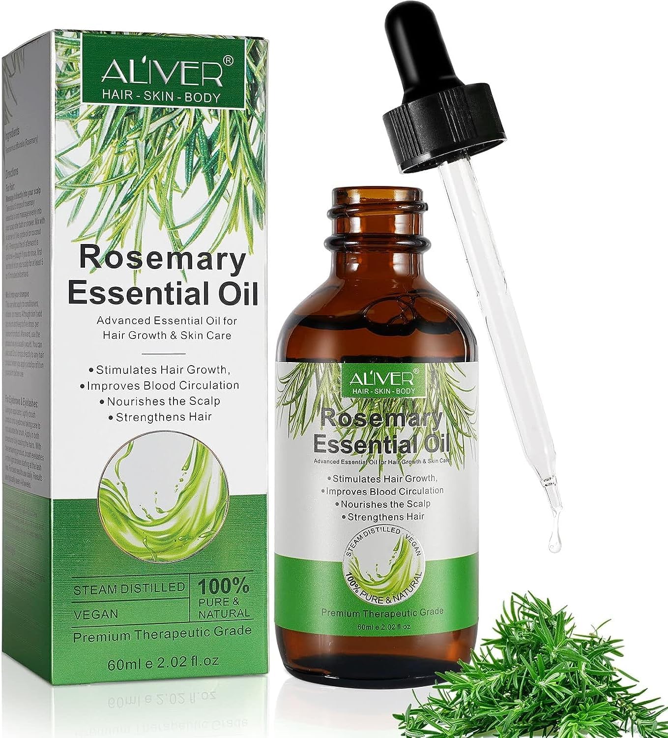 Rosemary Oil for Hair Growth (2.02 fl oz), Rosemary Essential Oils, 100% Pure Natural, Nourishes The Scalp,Stimulates Hair Growth, Improves Blood Circulation,Rid of Dry Hair, Rosemary Hair Oil