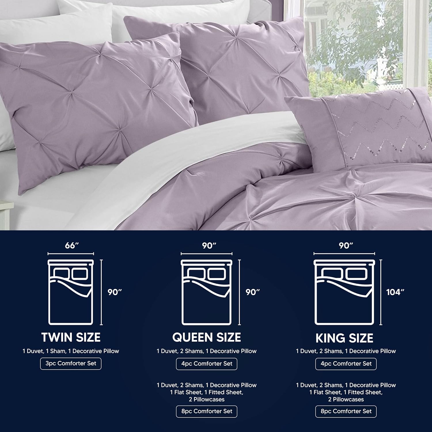 Chic Home Daya 4 Piece Duvet Cover Set Pinch Pleat Ruffled Design Embellished Zipper Closure Bedding - Decorative Pillow Shams Included, King, Taupe