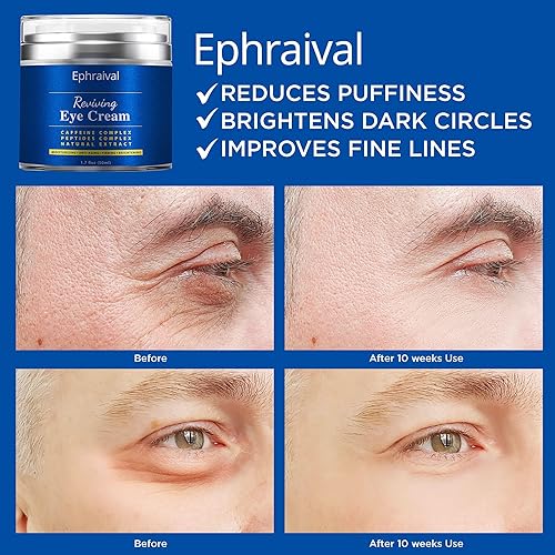 Miniatura 3 de Ephraival Crema de ojos para hombres, crema de ojos para ojeras e hinchazón, crema de ojos con cafeína antienvejecimiento para hombres, ilumina,