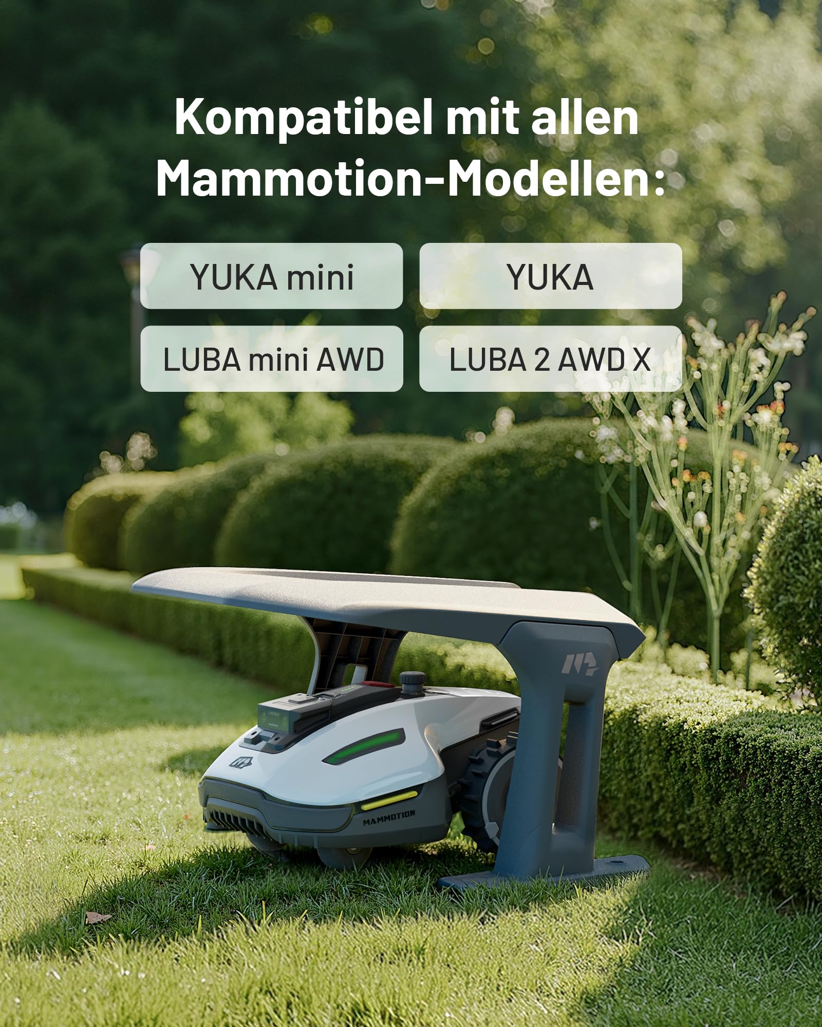 MAMMOTION Mähroboter Garage Standard für LUBA AWD Serie, YUKA mini Serie, LUBA mini AWD Serie, Die Mammotion-Garage ist auch für andere Rasenmäher Roboter in Standardgröße geeignet.