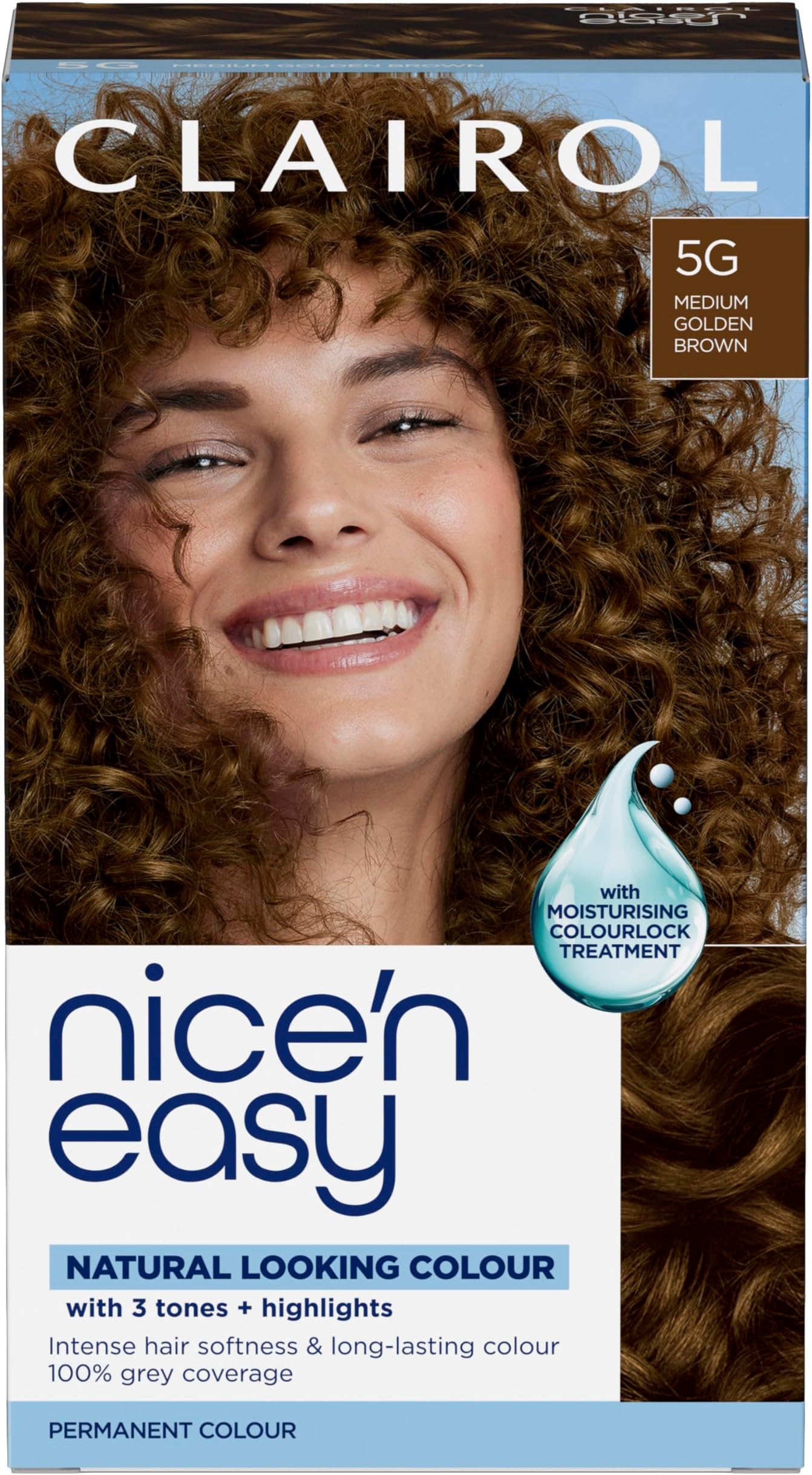 Nice'n Easy Crème, Natural Looking Oil Infused Permanent Hair Dye, 5G Medium Golden Brown