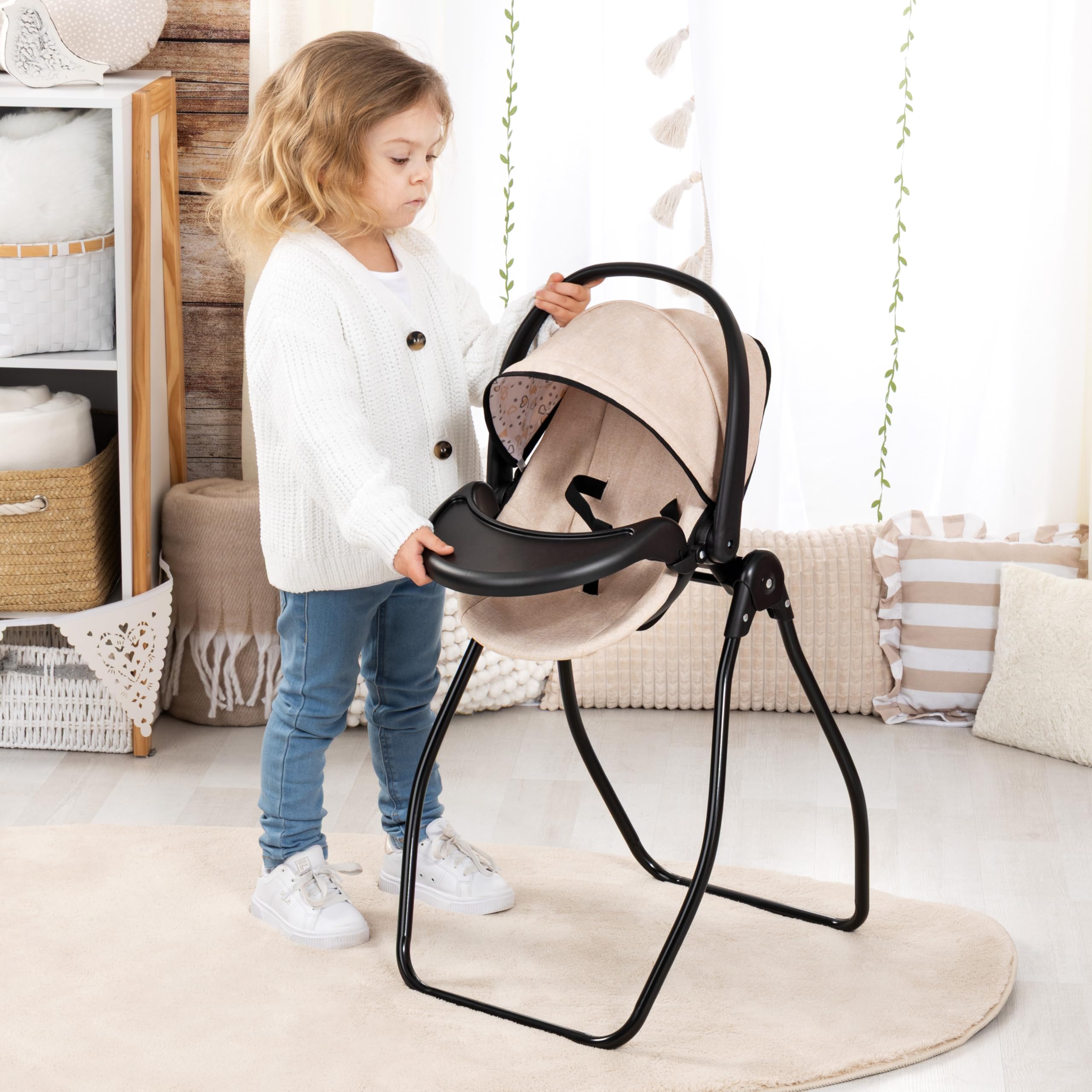 Bayer Design Accesorios para muñecos Set 4 en 1, Trona, portabebés | cama y columpio para muñecas, múltiples juegos de rol, a partir de 3 años