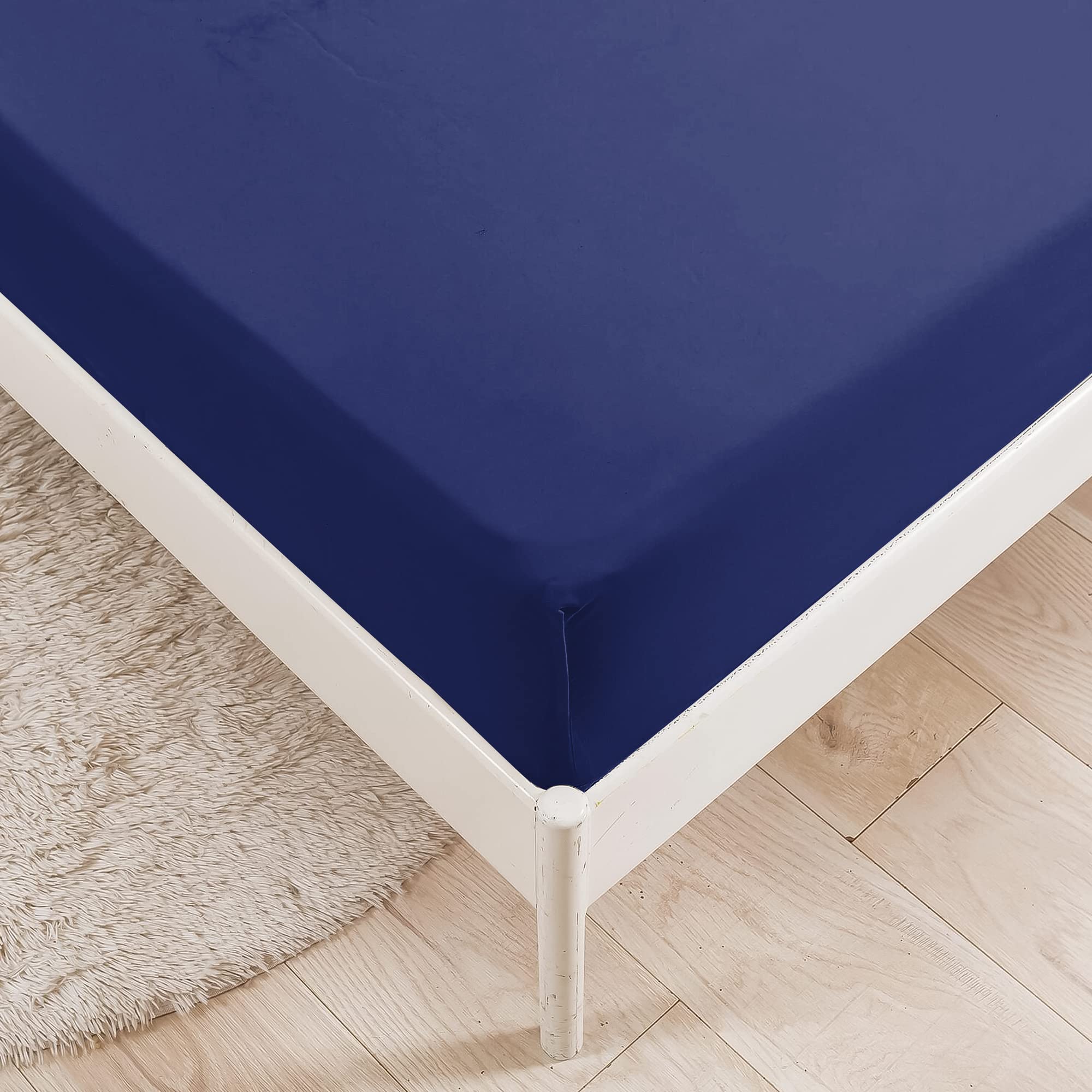 Fitted Bed Sheet Single Size - 300 Thread Count - 1-Piece Solid Fitted Sheet 90x200 cm with Deep Pocket - 100% Long Staple Cotton, Sateen Single Bed Sheet - Double-Elastic Bedsheet Single Size