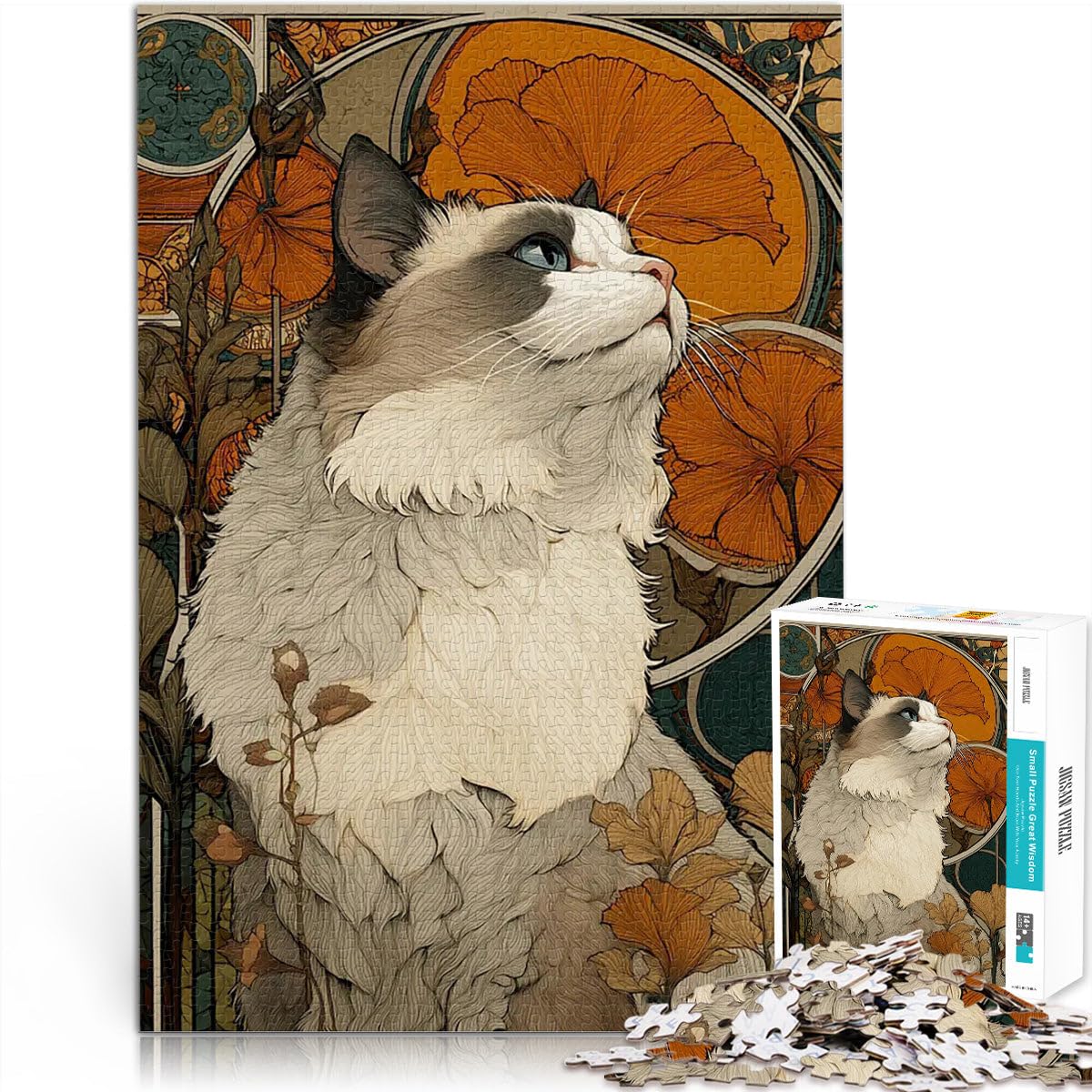 Jigsaw Puzzles for teenagers 1000 Pieces Art Deco Cat Portrait Quizspiel Wanddekoration Einzigartige Geburtstags- und Weihnachtsgeschenke38x26cm — image 1
