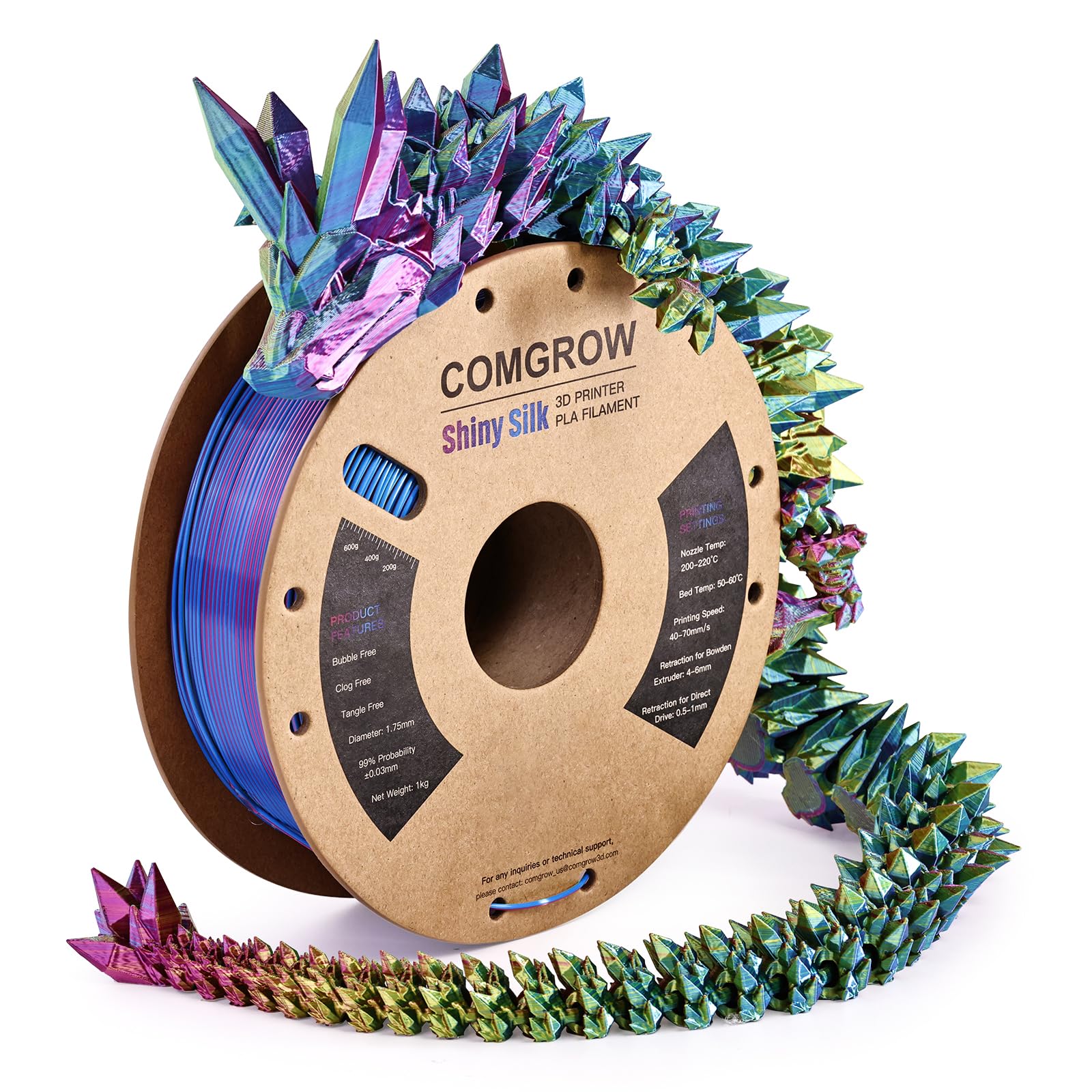 Tri-Colors Silk PLA 3D Printer Filament, Rainbow PLA Filament 1.75mm, Dimensional Accuracy +/- 0.02 mm, 1KG Spool, Coextrusion 3D Filament with Shiny Silk Red-Blue-Yellow