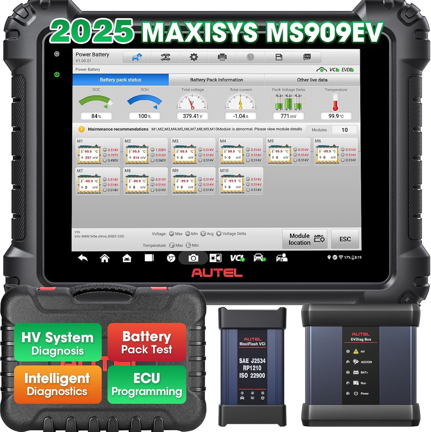 Autel MaxiSys MS909EV: 2025 Version Same as MS Ultra EV with High-Voltage System & Battery Pack Analysis, Intelligent Diagnostics, ECU Programming/Coing Topology Advanced MS909 ms919 MS Elite II