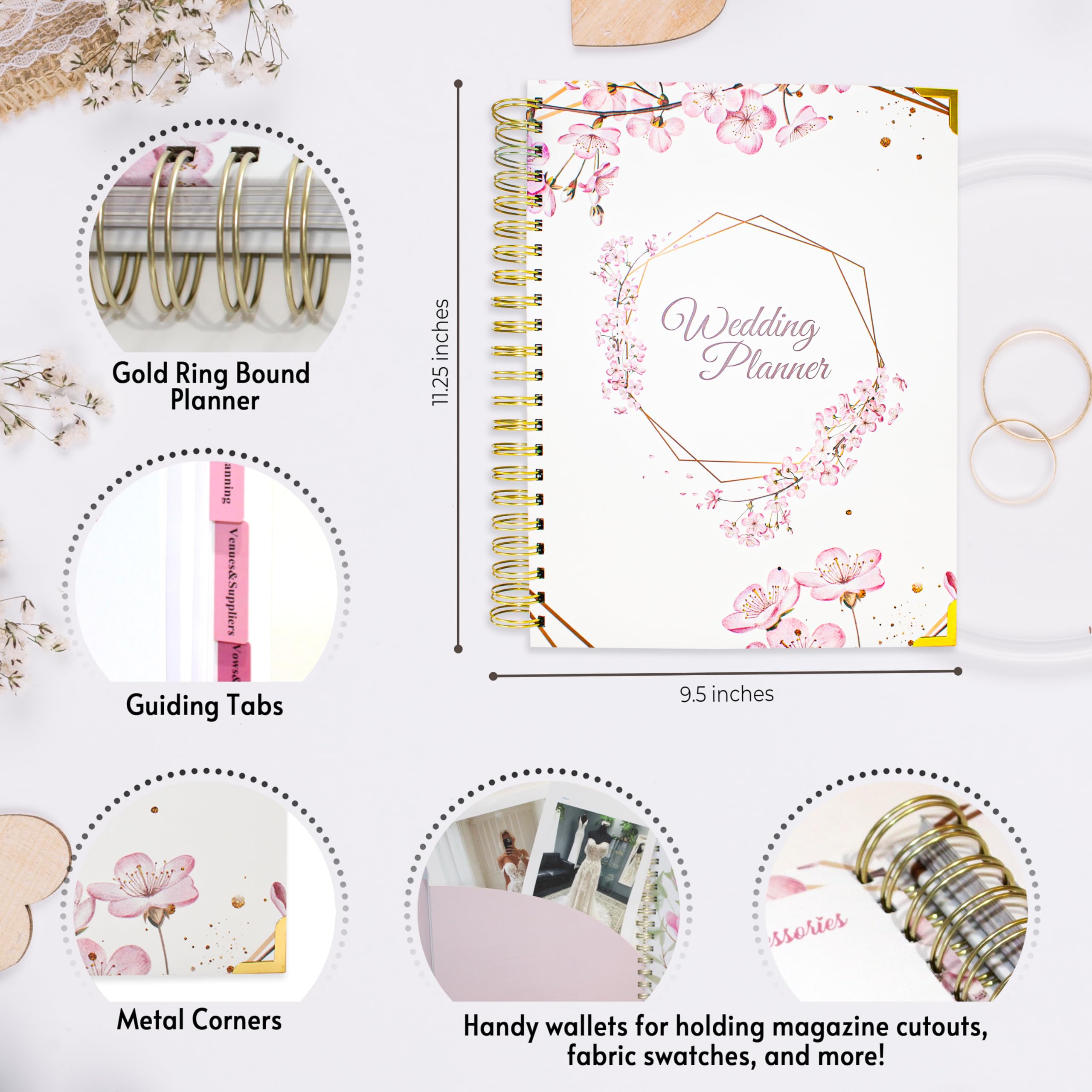 Hochzeitsplaner Buch und Organizer für die Braut, Hochzeits-Notizbuch mit einem Set von 3 Diamantstiften