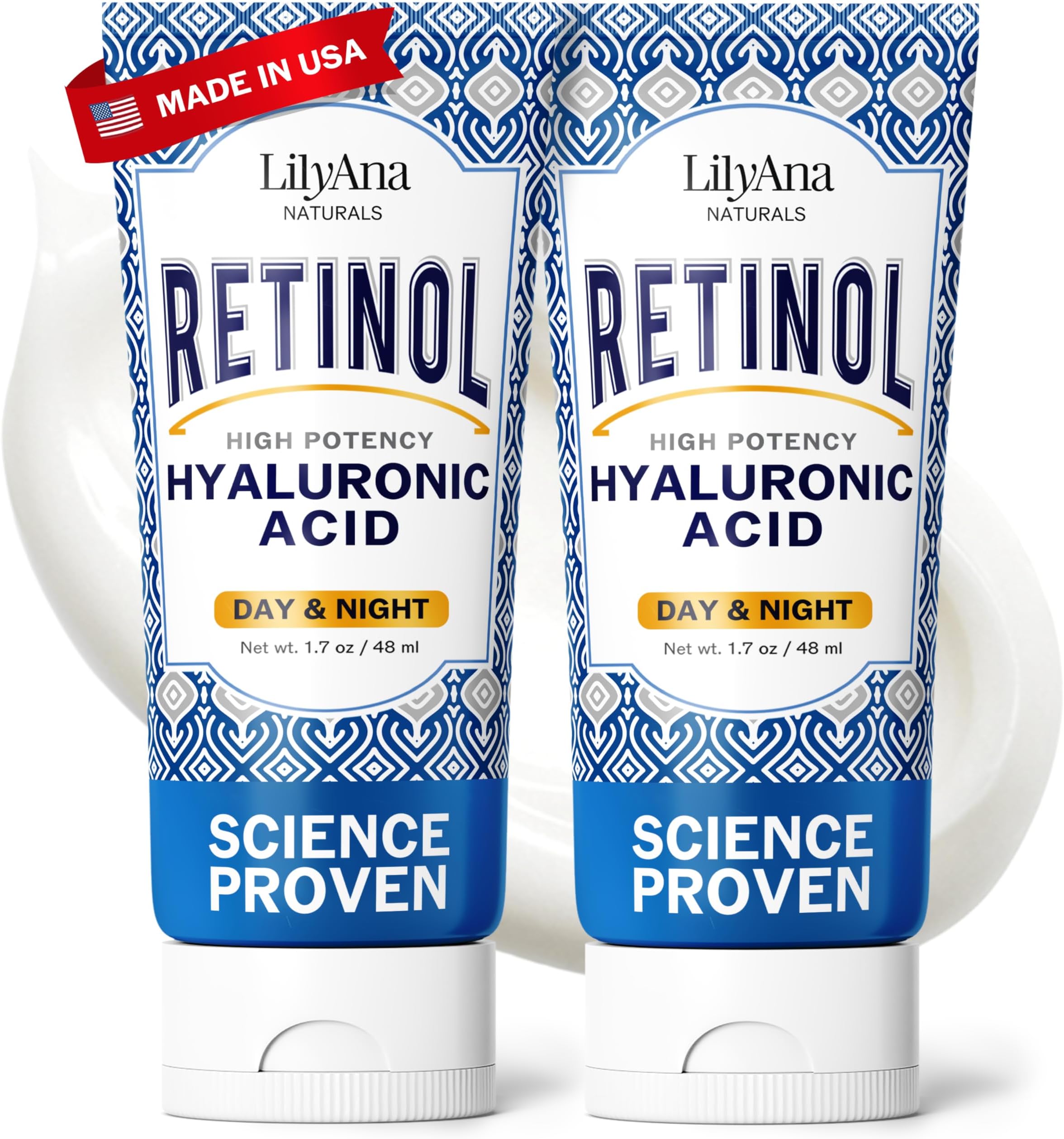 LilyAna Naturals Retinol Cream - Anti-Aging Moisturizer for Face & Neck, Made in USA, Wrinkle Reduction - 1.7oz, 2 Pack