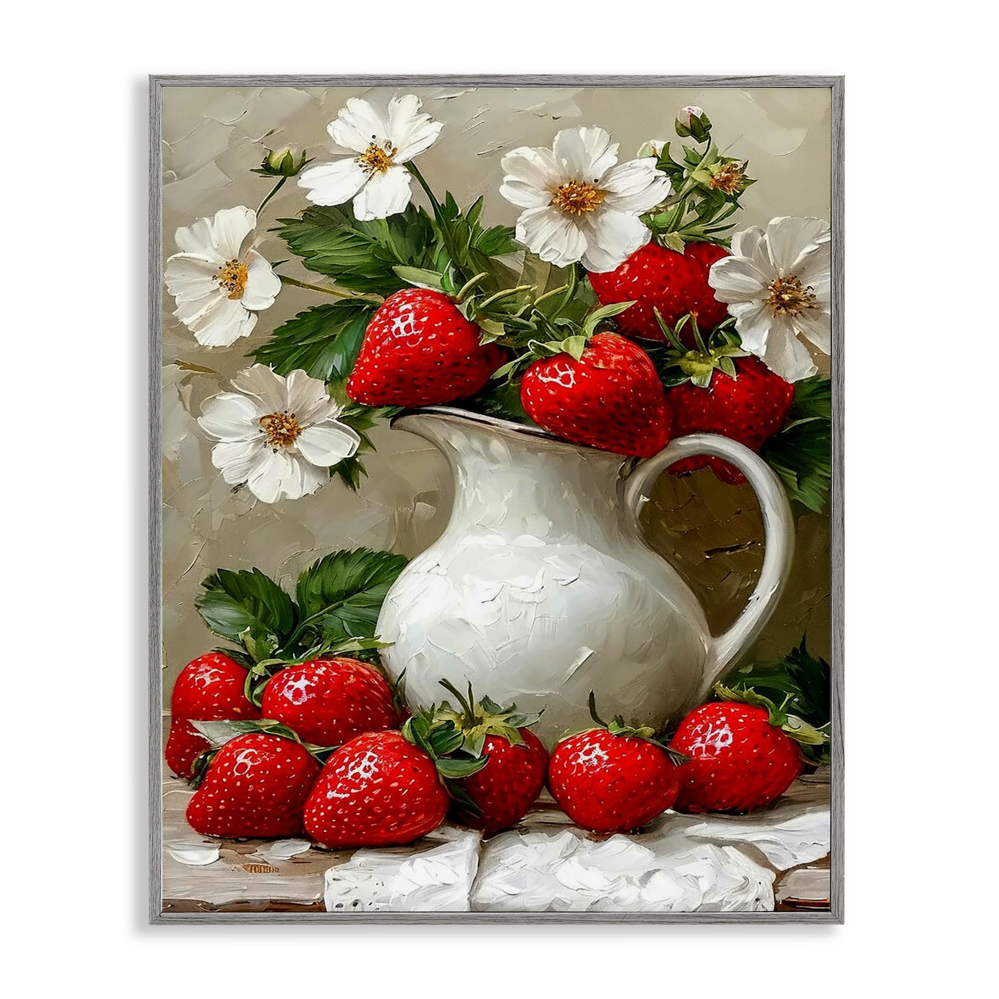 Peinture encadrée fraises nature morte Stupell cadre gris haut de gamme