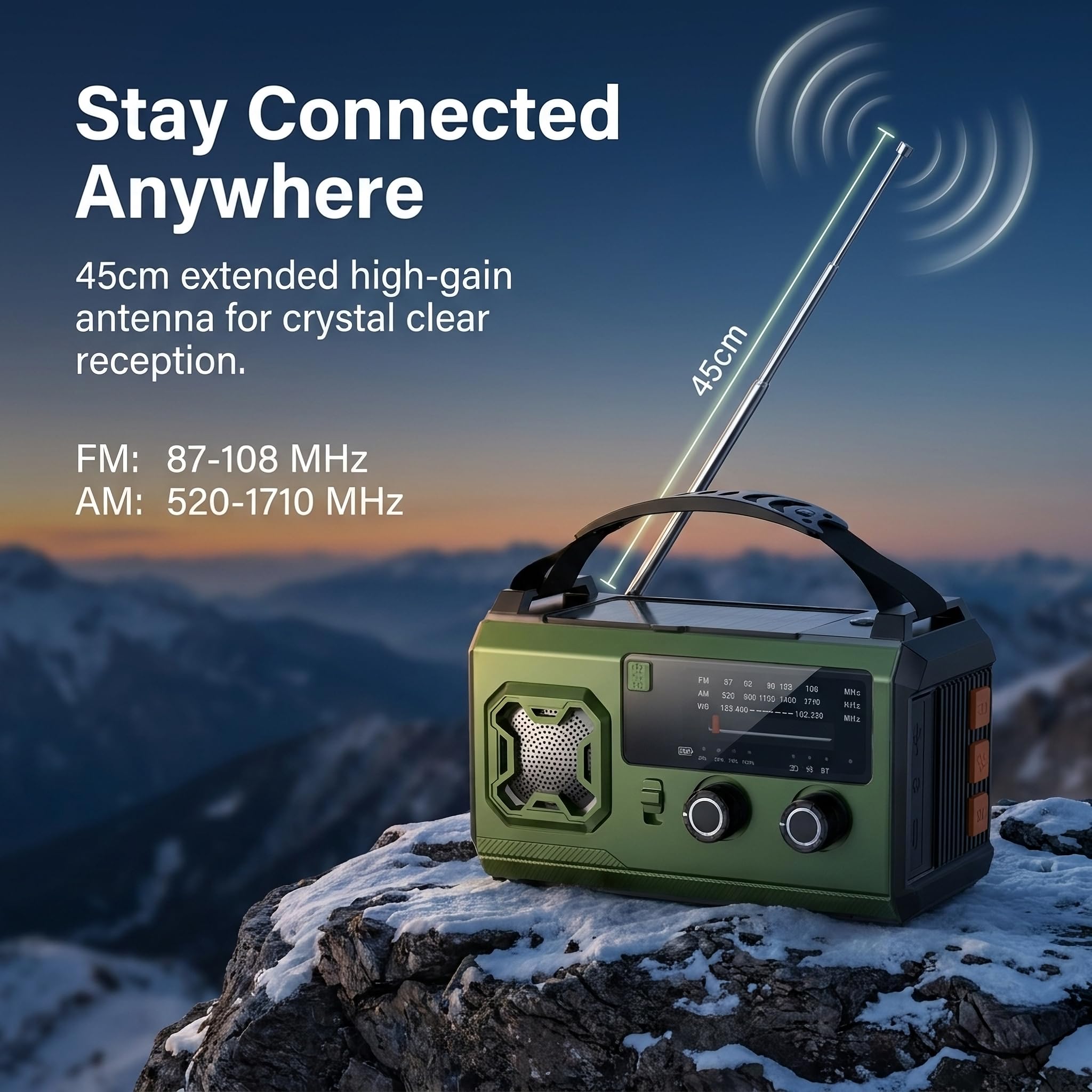 27000mAh Kurbelradio Notfallradio mit Solar & Powerbank: AM/FM Solarradio, Handkurbel, SOS, Taschenlampe, Leselampe, Kompass & Kopfhöreranschluss – Ausrüstung für Camping & Stromausfall (Olivgrün)