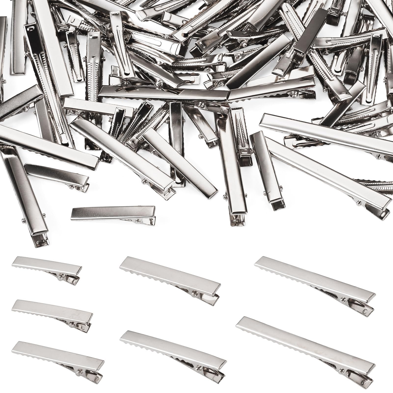 FASHEWELRY 70Pcs Iron Alligator Hair Clips 7 Sizes Metal Barrette Hair Clips Single Prong Hairpins for Bows Hairs Accessories Making, 32/34/41/46/57/