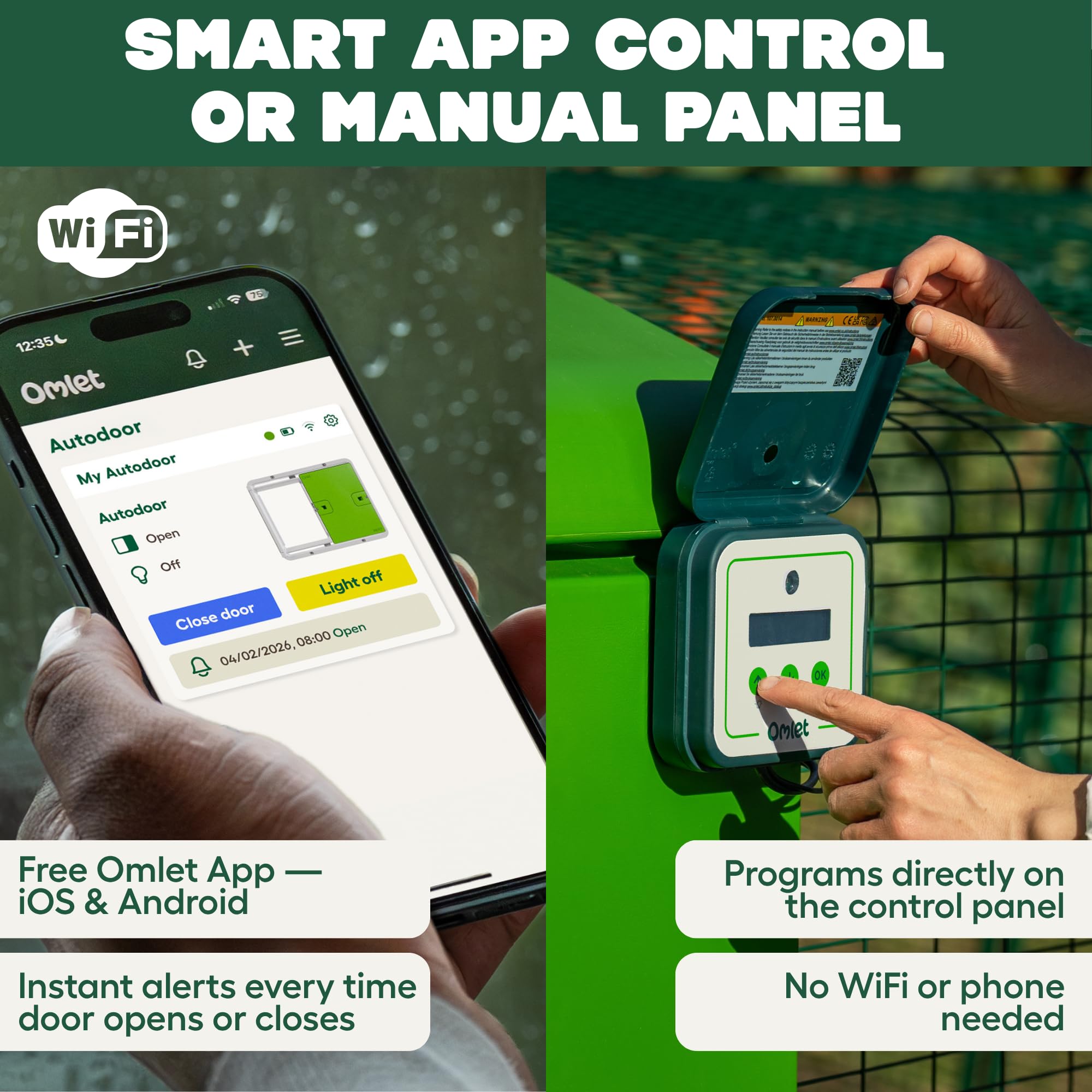 Omlet Smart - Abridor automático de puerta de gallinero | Wi-Fi habilitado | Programable con aplicación | Operado por sensor de luz o temporizador | Fácil de instalar | Alimentado por red o batería |