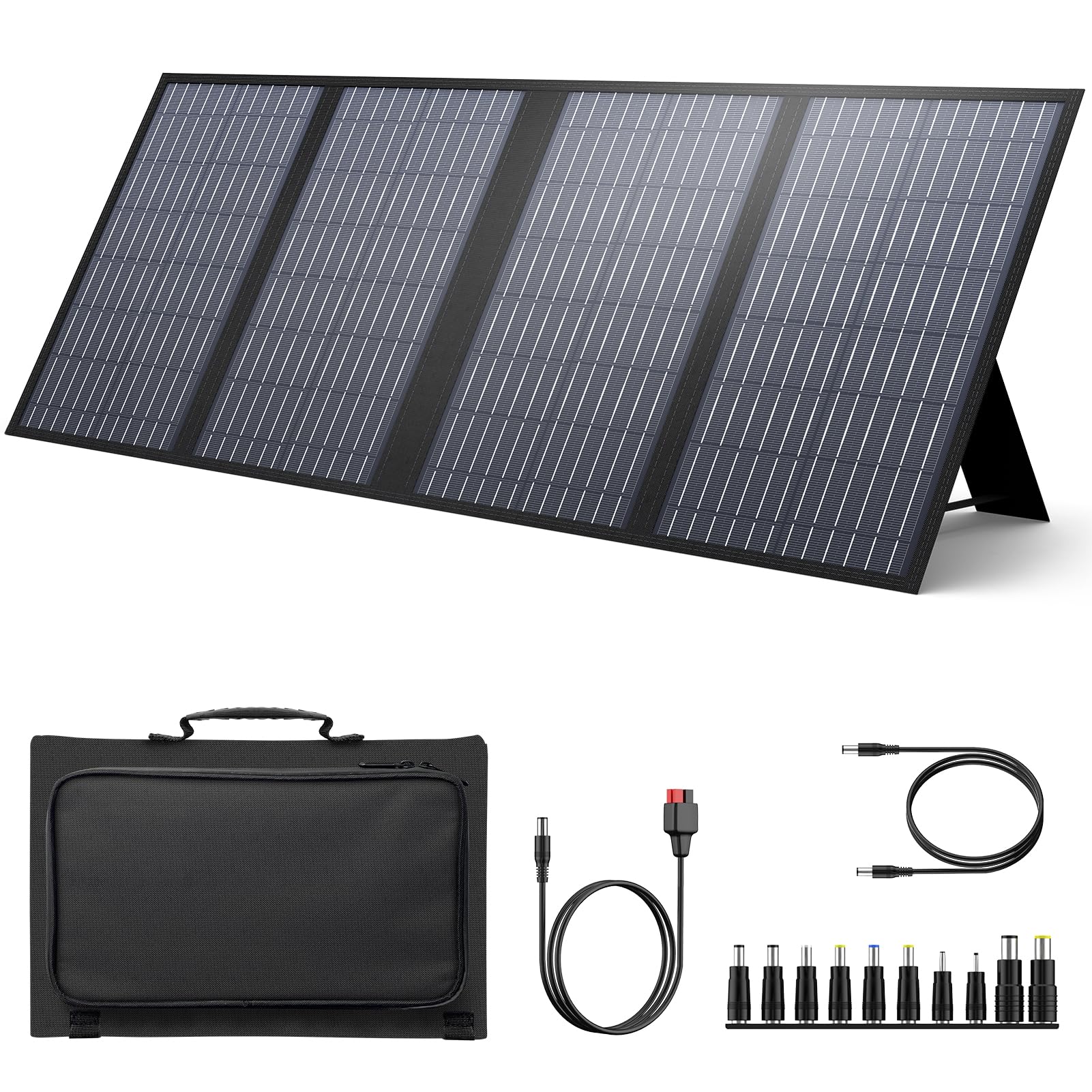 Portable Solar Panel, 60W Foldable Solar Panel Charger for Portable Generator Power Station, Comes with Adjustable Kickstands, DC 18V Output, USB 3.0 and Type-C Ports for Camping Traveling Van RV Trip