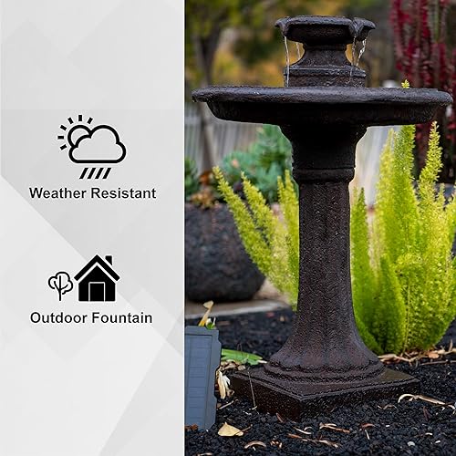 Vista 15 de XBrand Fuente de baño para pájaros de 28 pulgadas, 1 nivel, para exteriores, resina marrón, bomba de apagado automático, función decorativa de agua