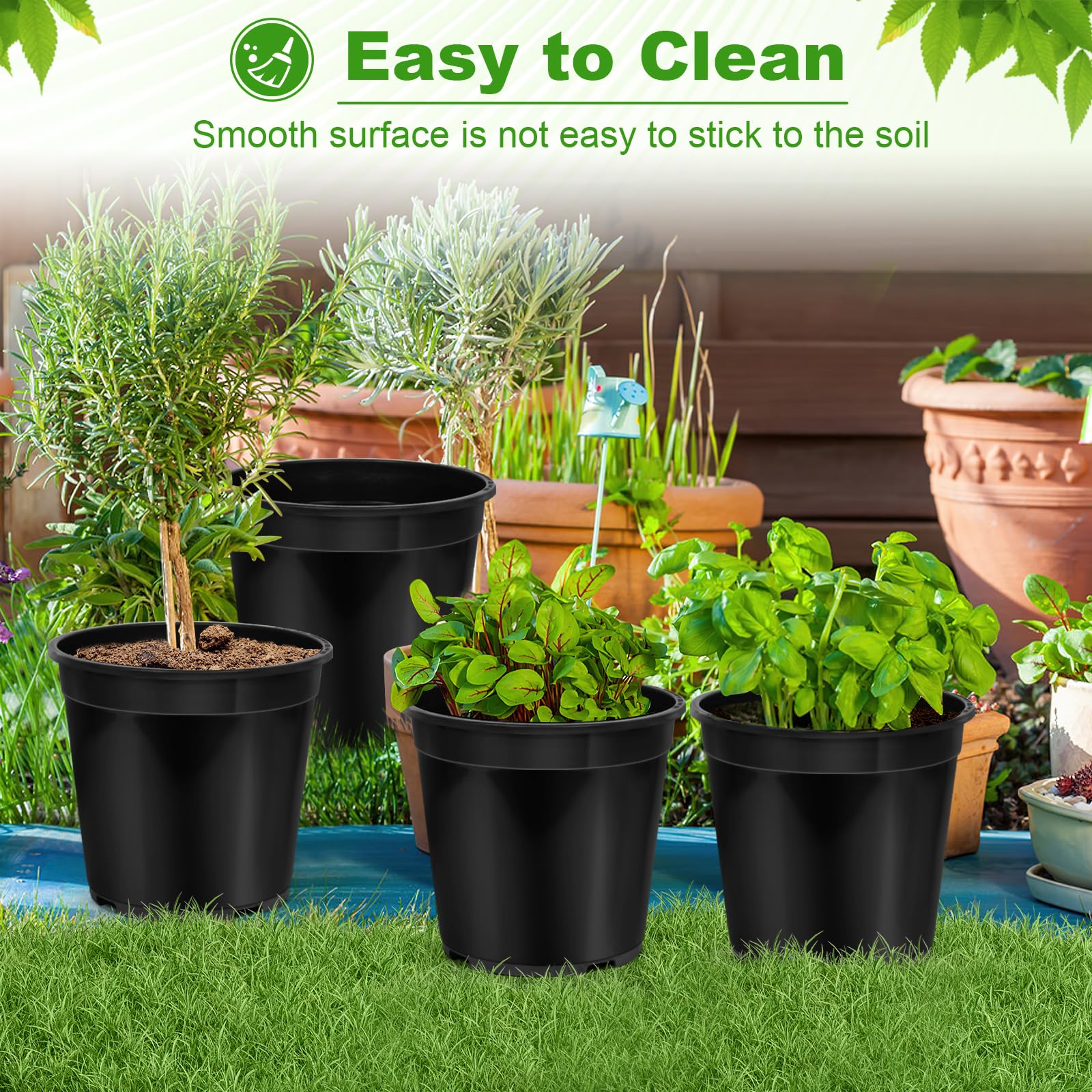 6 macetas de plástico de 3 galones para Plantas, 1, 2, 3, 5, 7 galones con Agujeros de Drenaje, macetas para semilleros para guardería, jardín, Flores, suculentas al Aire Libre e Interior