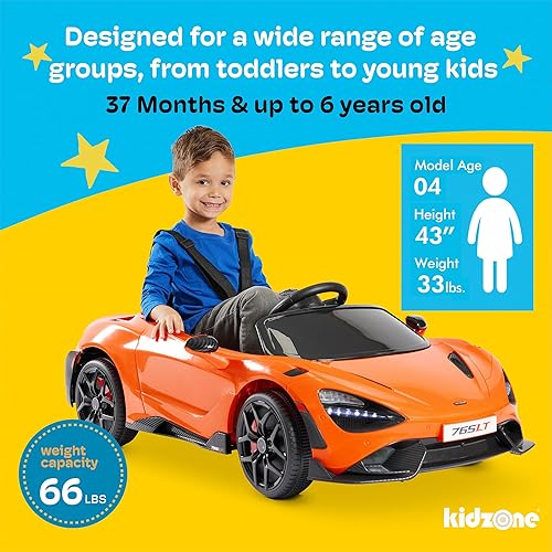 Miniatura 5 de Kidzone McLaren 765LT con licencia de 12 V para niños, vehículos eléctricos con 2 velocidades, control parental, arranque suave, suspensión, puertas
