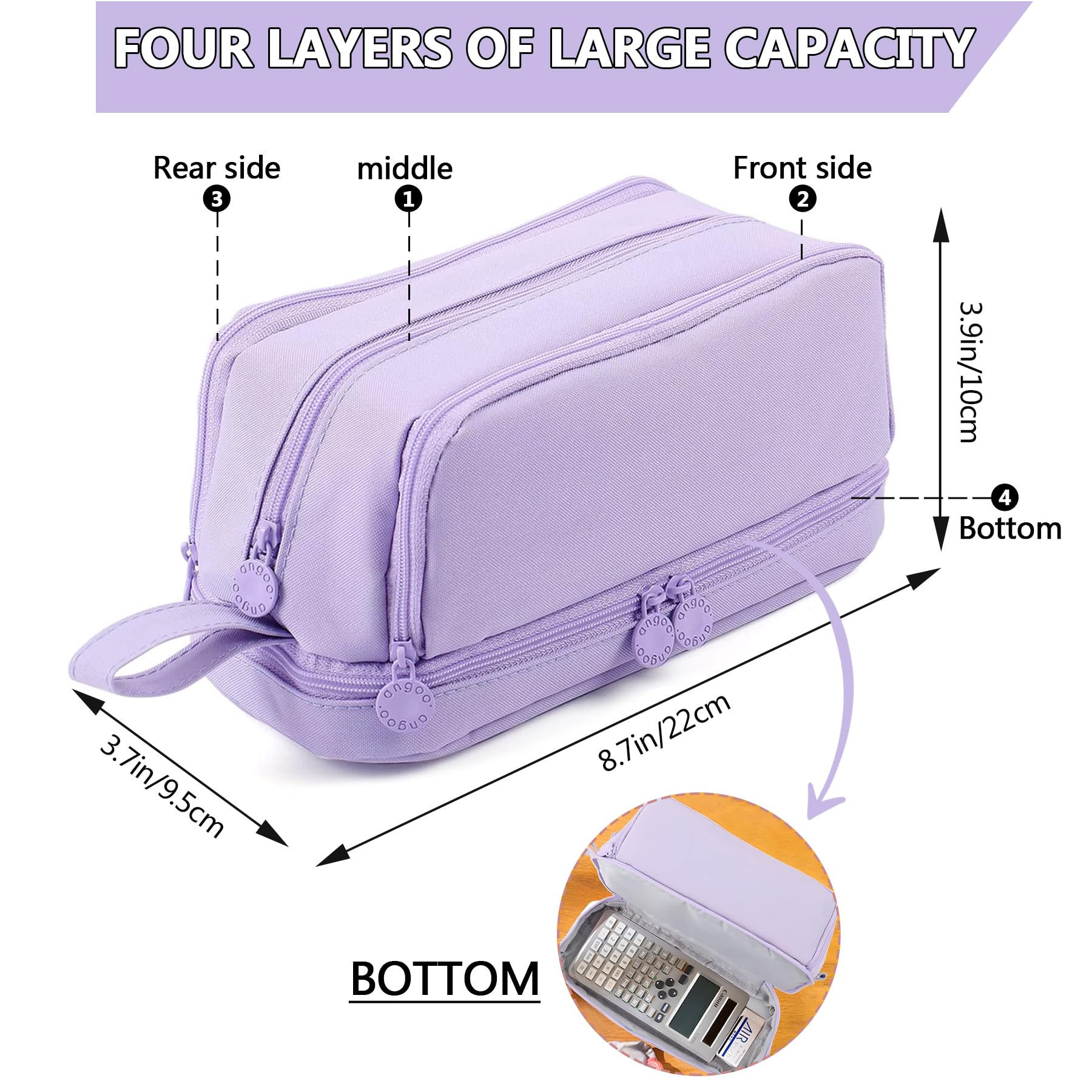 TZEKING Pencil Case Large Capacity, 4 Compartments Pencil Cases, Pencil Case Girls Teenagers, Pencil Case, Pencil Case Zip - Image 2