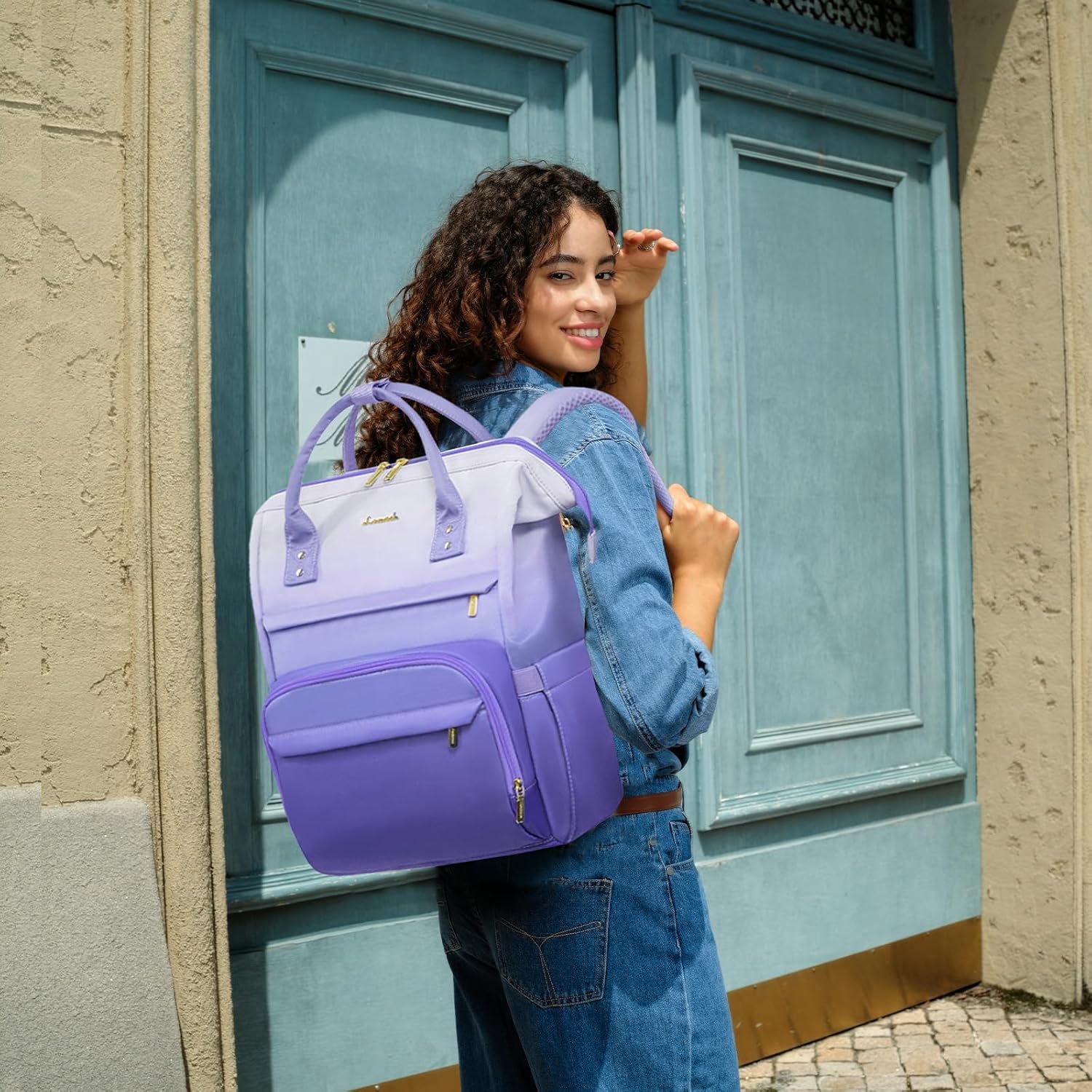 LOVEVOOK Gradient Laptop Backpack for Women,15.6 Inch Work Computer Bakcpack Purse Laptop Bag With Anti-Theft Pocket,Waterproof Carry on Teacher College Backpack for Travel,Purple-White - Image 2