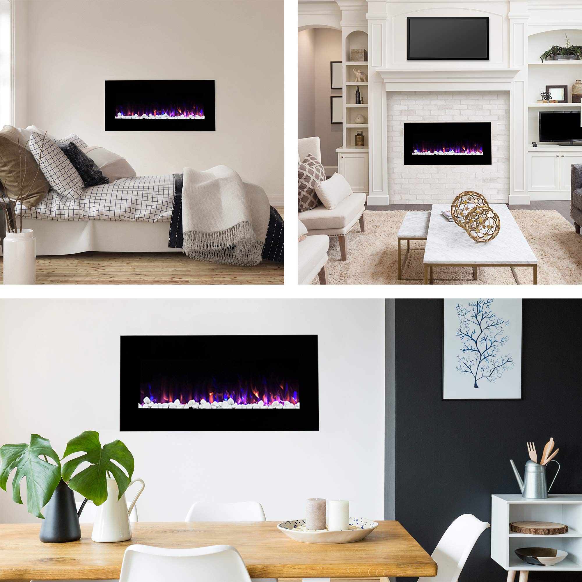 Fogata  eléctrica, con luz LED, para pared, llama de hielo y fuego, con control remoto, de 36 pulgadas, negro 4