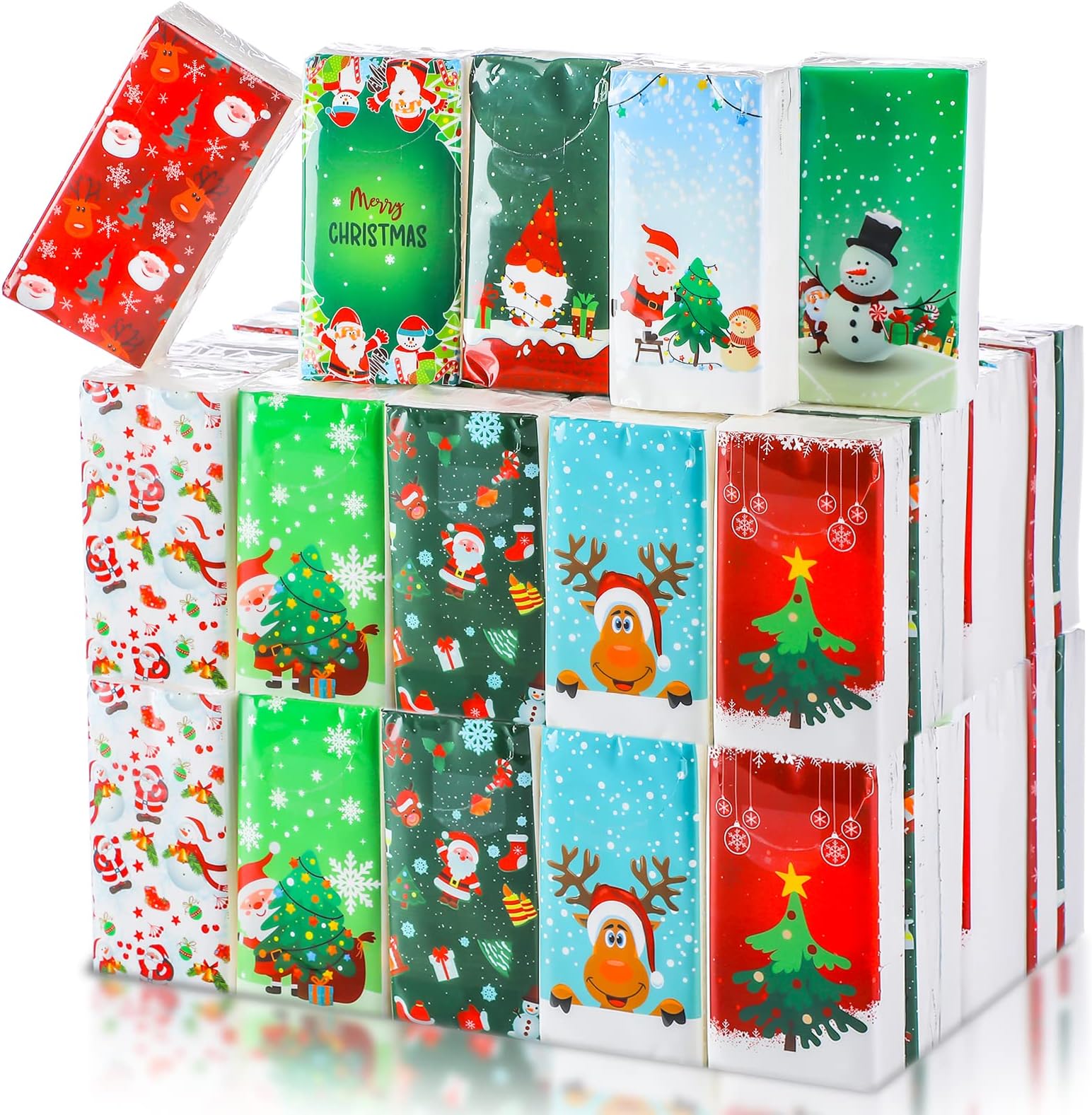 Spiareal 30 Pcs Christmas Nativity Holiday Pocket Tissues Holiday Merry Christmas Pocket Facial Tissues Gifts Bulk Religious Xmas Travel Size for Party Favors Supplies, 10 Designs(Cute)
