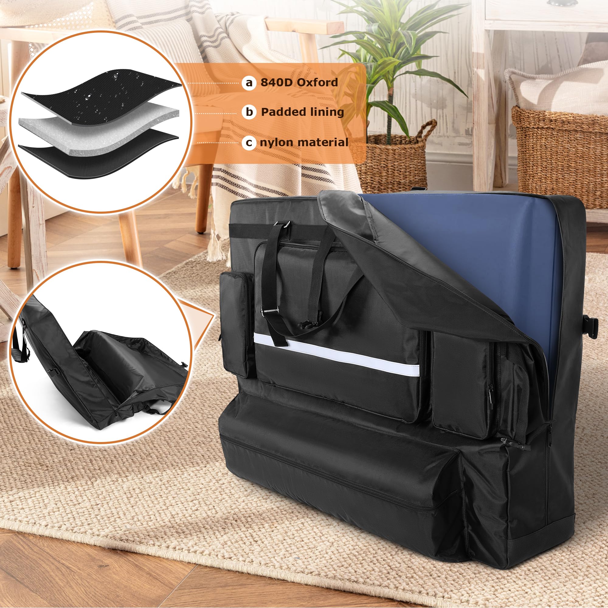 Luxja Bolsa para Camilla de Masaje Adapta Camilla de Masaje Plegable 24" a 30" de Ancho, Bolsa de Transporte para Mesa de Masaje con Bolsillos Accesorios, Negro
