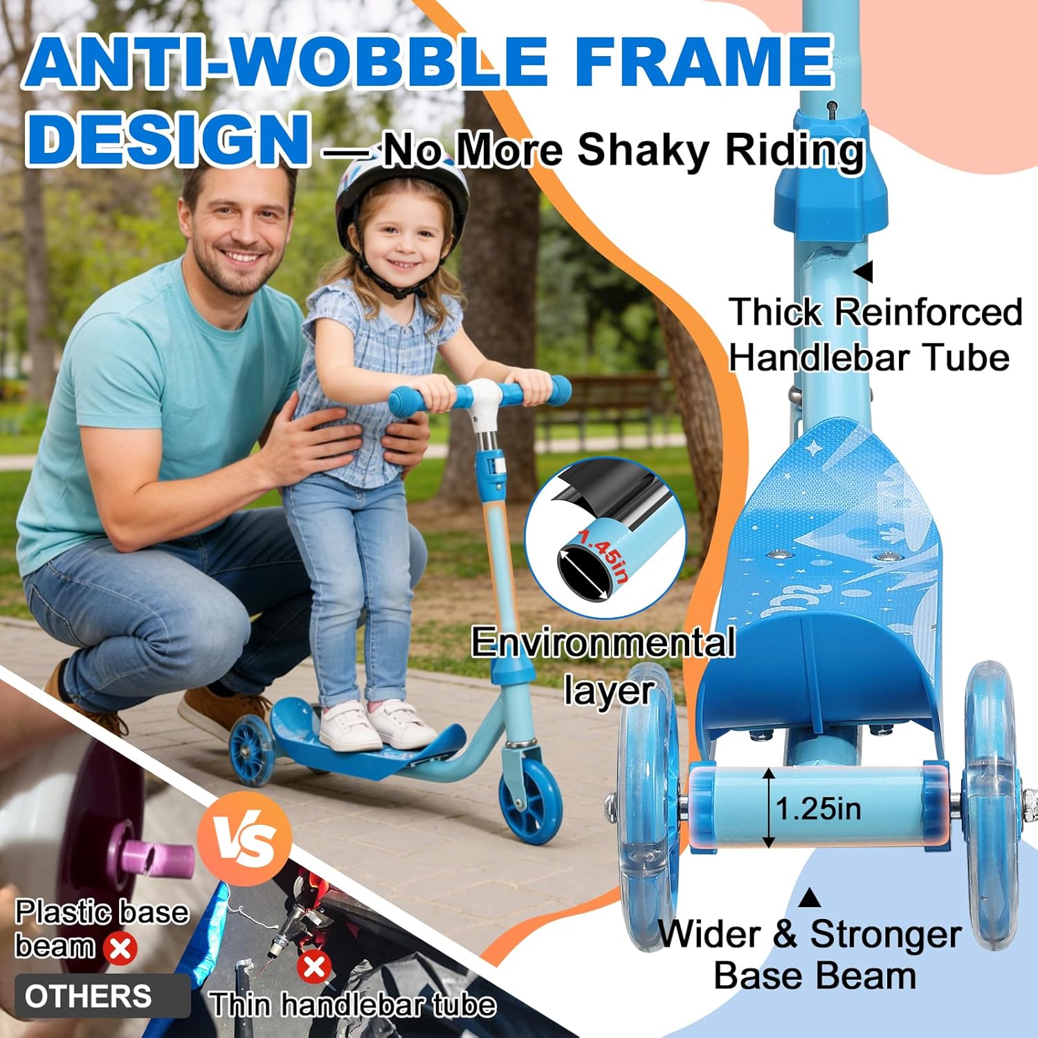 Kick Scooter for Kids 3-7 Age - LED Lighted 3 Wheel Toddler Scooter, 360° Steering, Adjustable Height Handlebar, Anti-Slip Deck, Stable Metal Design, Indoor Outdoor for 3-5, 5-7 Year Old Girls Boys - Image 4