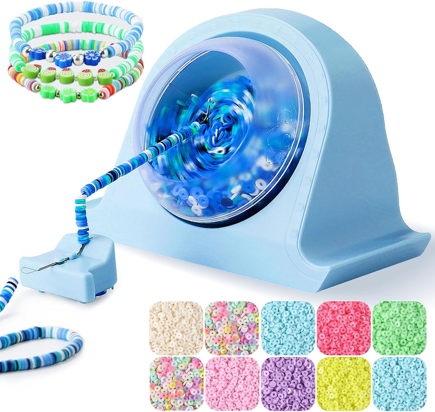 Bead Spinner + 830 PCS Soft Ceramic Sheet - Automatic Bead Stringing Machine with 2 Needles for Jewelry Making for Friendship Bracelet, Bracelet Spinner, Clay Bead Maker, Bracelet Making Kit