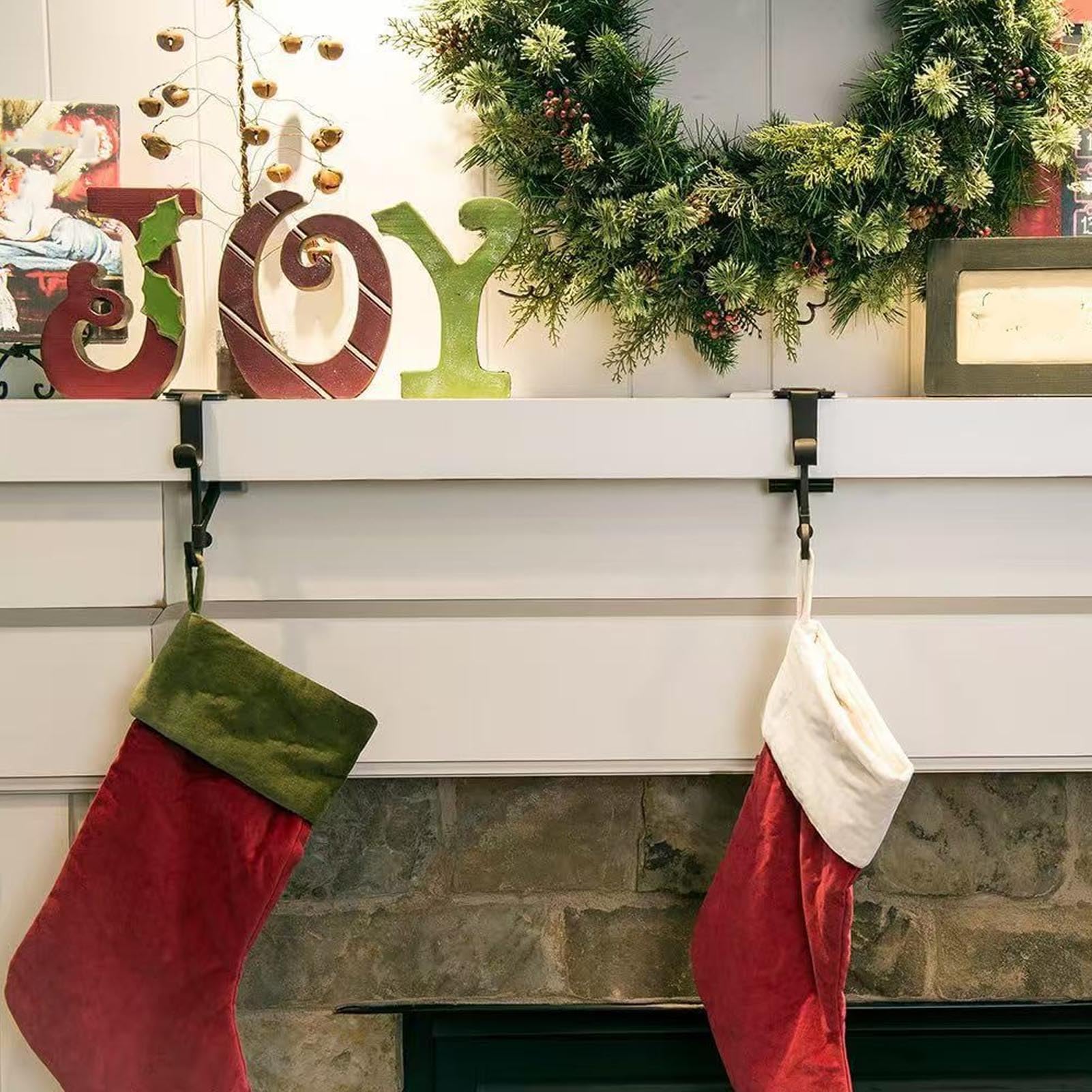 Asixxsix 2 in 1 Kaminstrumpf und Girlandbügel, Hochleistungsverstellbar ohne Bohrer Mantelkleiderbügel mit Doppelhaken, für Weihnachten Ferienhaus Wohnzimmer Küchendekoration