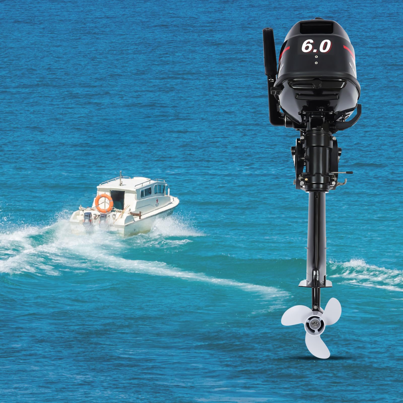 Silnik benzynowy zaburtowy, 2-suwowy, 6HP, silnik zaburtowy, chłodzenie powietrzem, zapłon CDI, silnik trollingowy o 360°, ręczny start do nadmuchiwanych łodzi rybackich