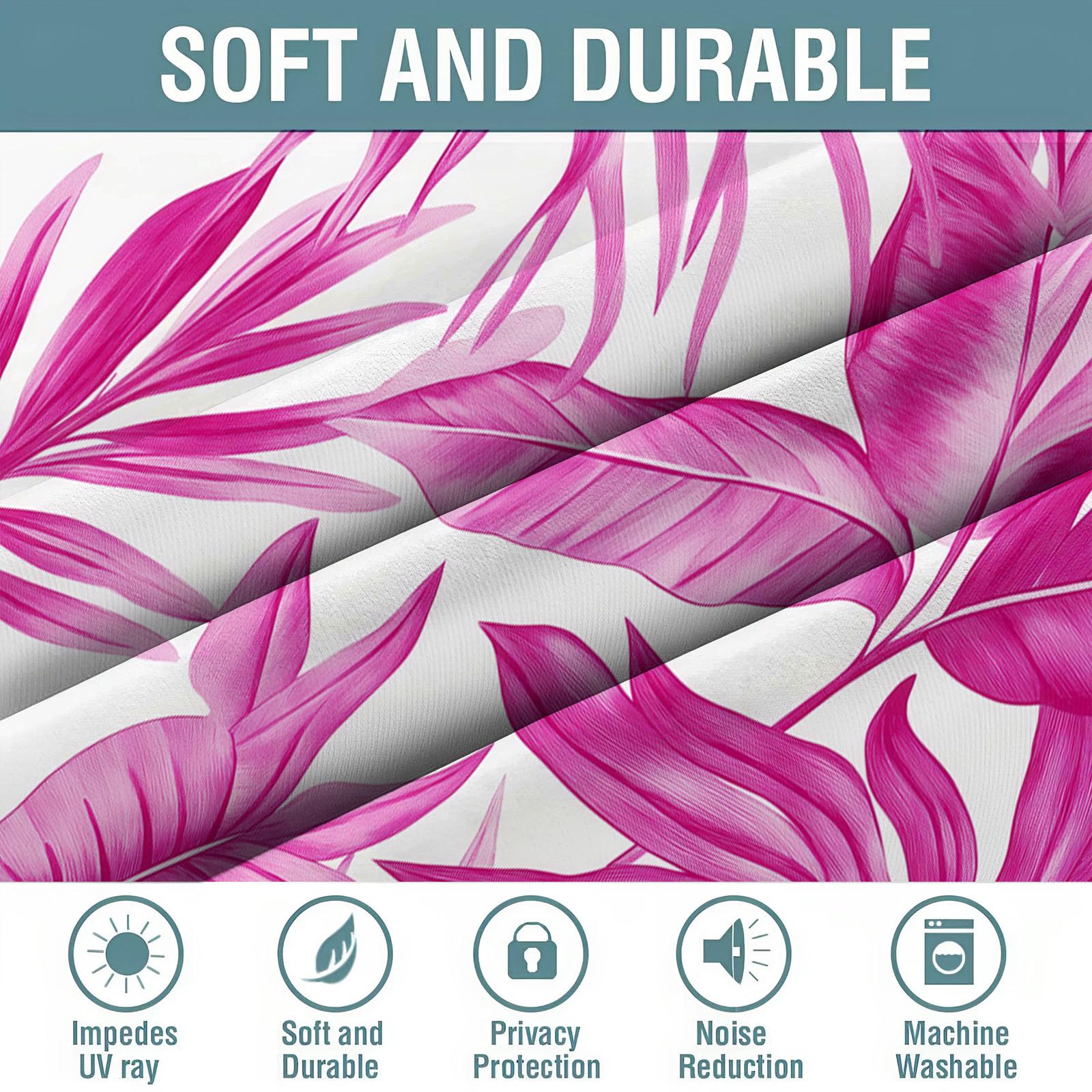 95% Rideaux Stampa a base vegetale Foglie di palma e foglie di banano, Isolation Thermiques, Tissu Doux et Infroissable,pour Chambre Salon Cuisine, Rosa 117 X 137 cm Lot de 2