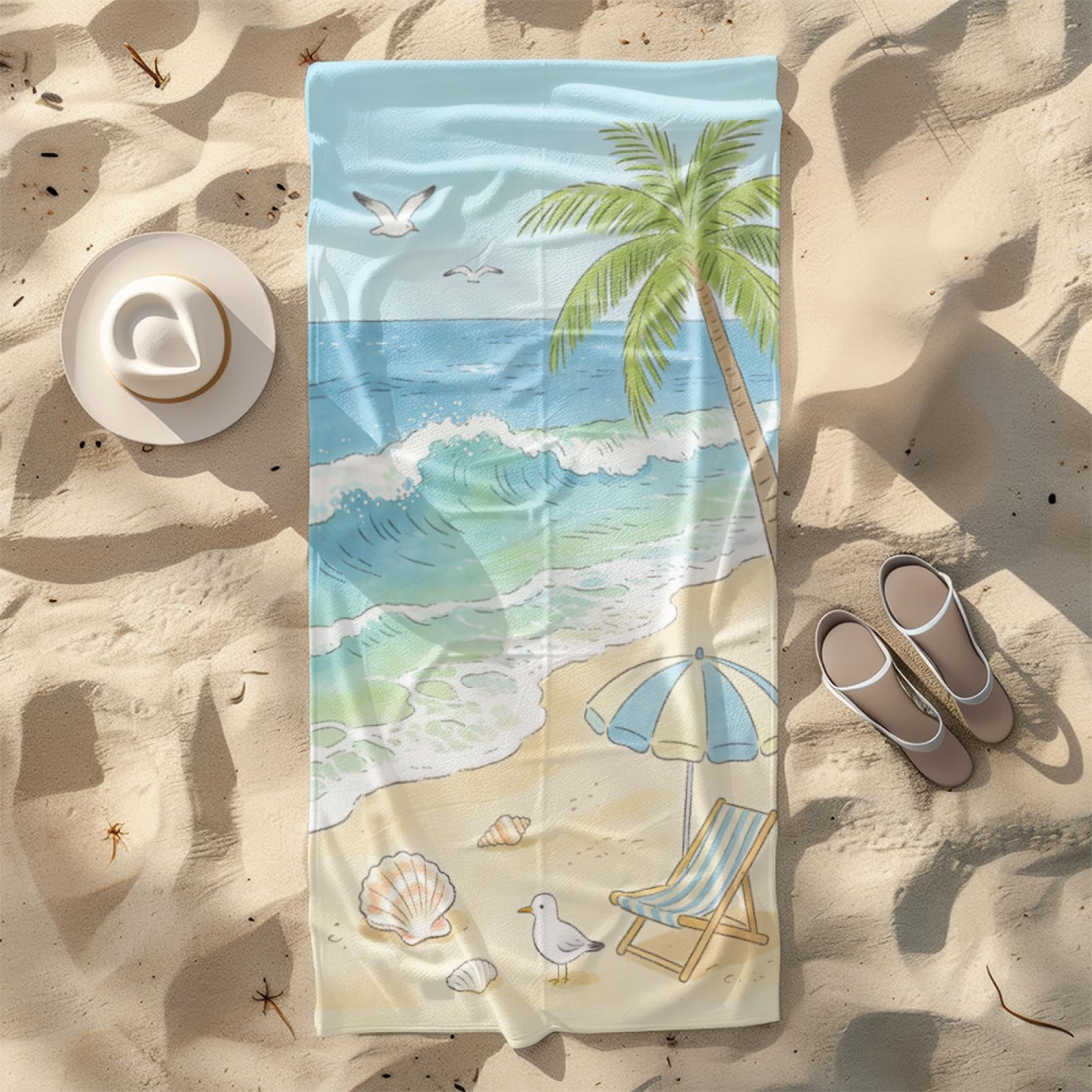 Fouta PlagePlage Blanche Mer Bleue Modèle Surdimensionné avec Diverses Tailles, Respirante et Portable, Parfaite pour Voyages Sorties Piscine et Usage Extérieur Quotidien 90x160 cm