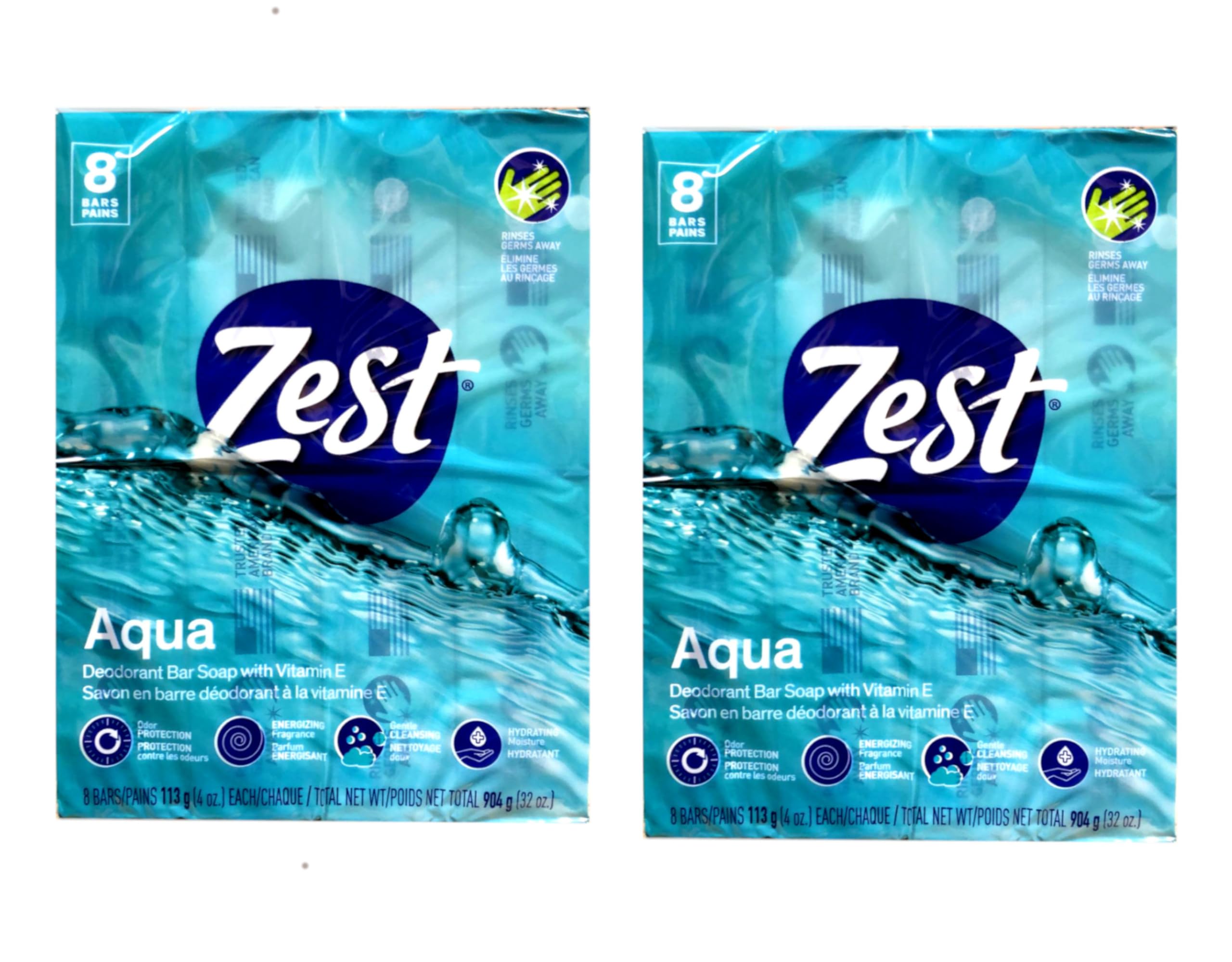 Zest Aqua Pure Cleansing Bar Soap 8 Count Pack of 2
