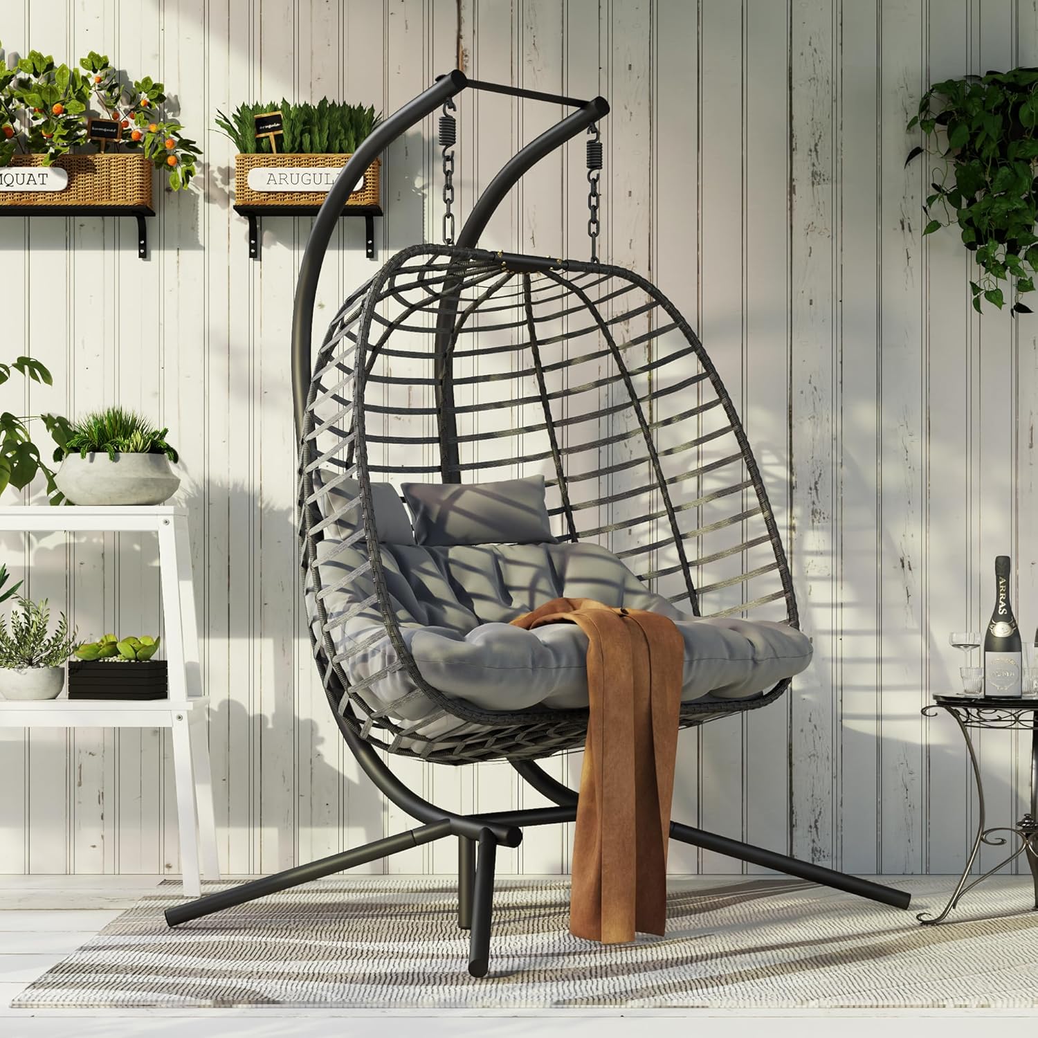 Double Hanging Egg Chair wth Stand, Patio Hammock Swing Chair with Cushion Loveseat for Bedroom, Balcony, Garden, Indoor, Outdoor 8